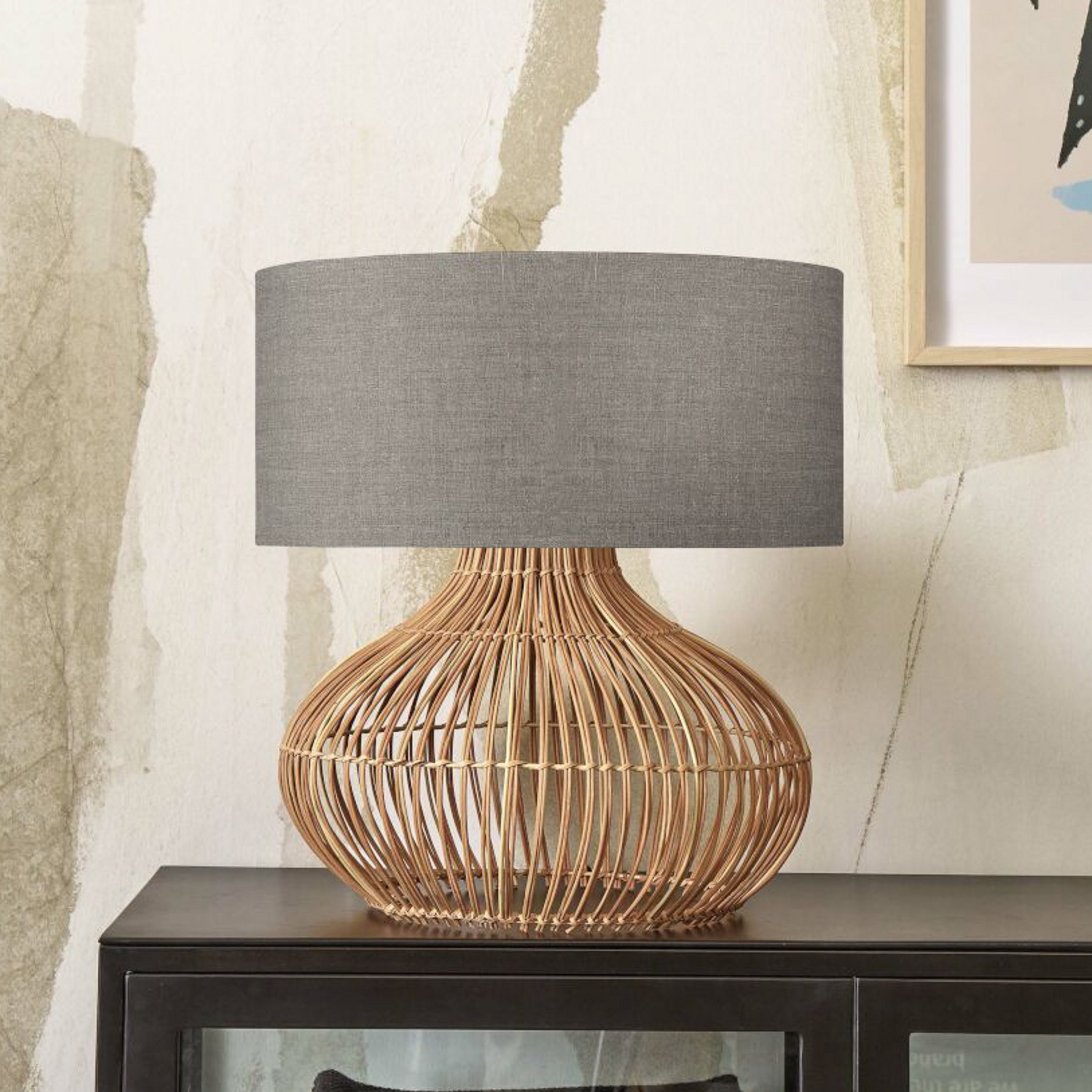 GOOD & MOJO Kalahari Tischlampe 47cm Leinen dunkel
