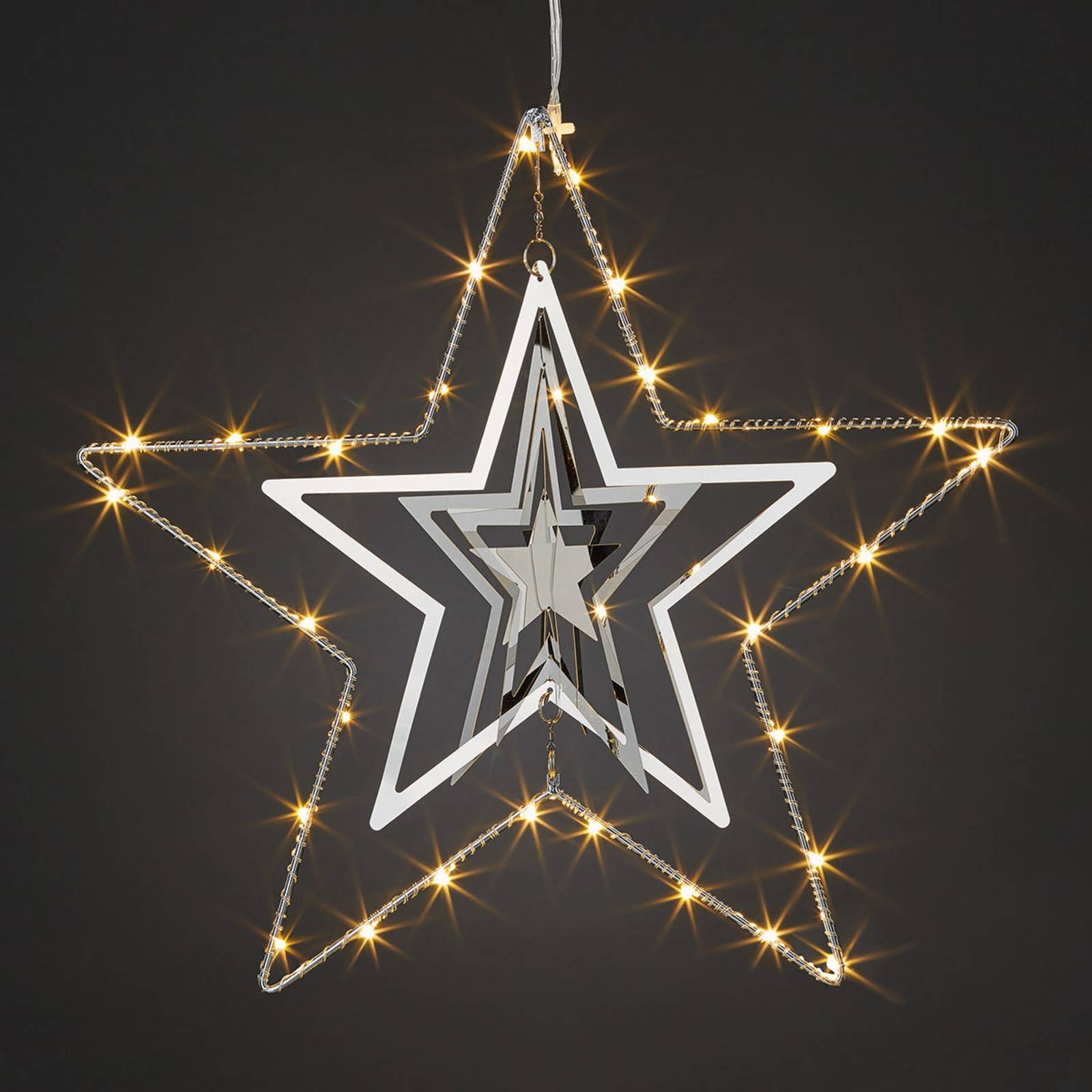 Three-dimensional metal star with LEDs