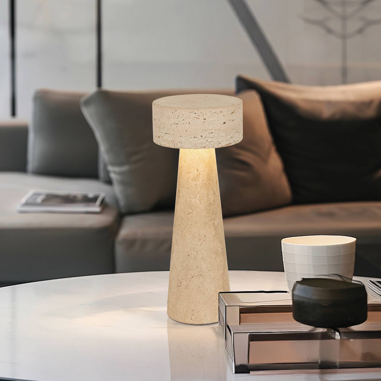 4337700 Viokef Serenity Led Table Lamp, Beige, Height 31 Cm, Stone