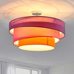 Lampa sufitowa Lindby Melia, fioletowy/różowy/pomarańczowy, tekstylny, Ø56cm