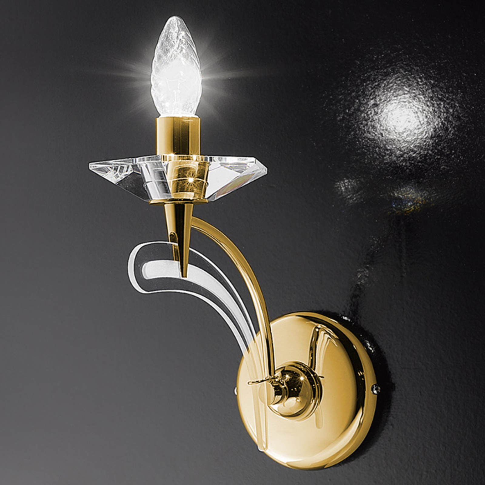 One-bulb wall light ICARO with crystal glass