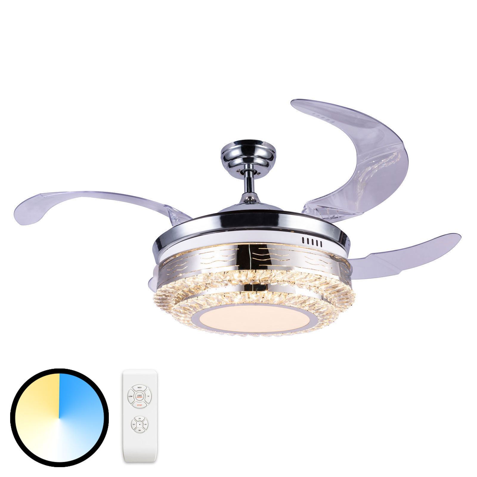 Globo Cabrera LED ceiling fan, matt nickel, for Living / Dining Room, metal, 36 W, energy efficiency: A+, H: 65 cm