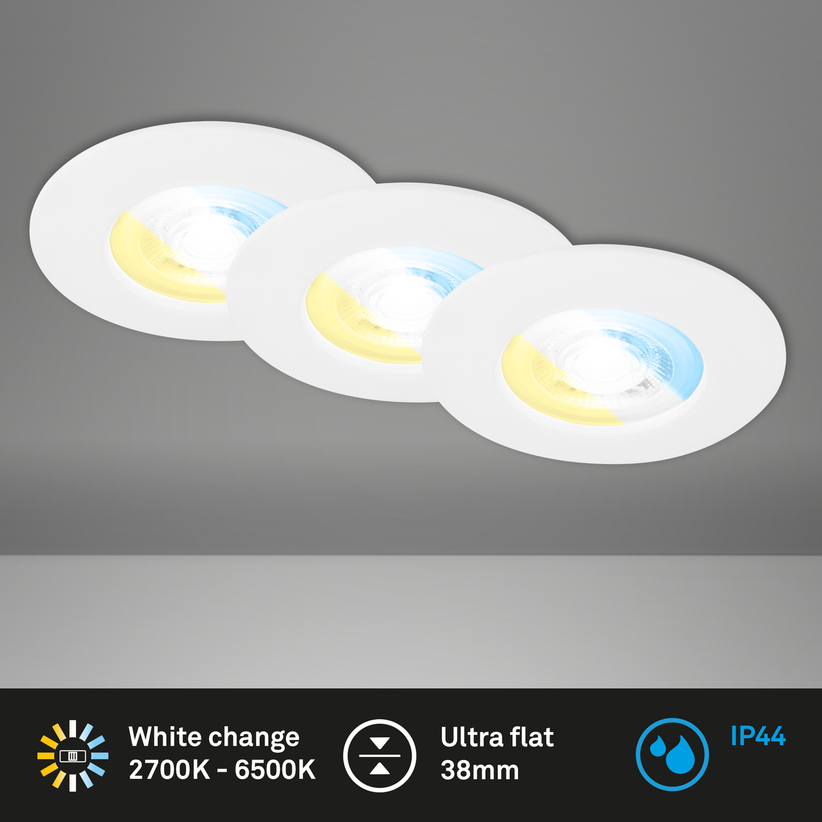 7605 LED recessed spotlight IP44 3-pack CTS white
