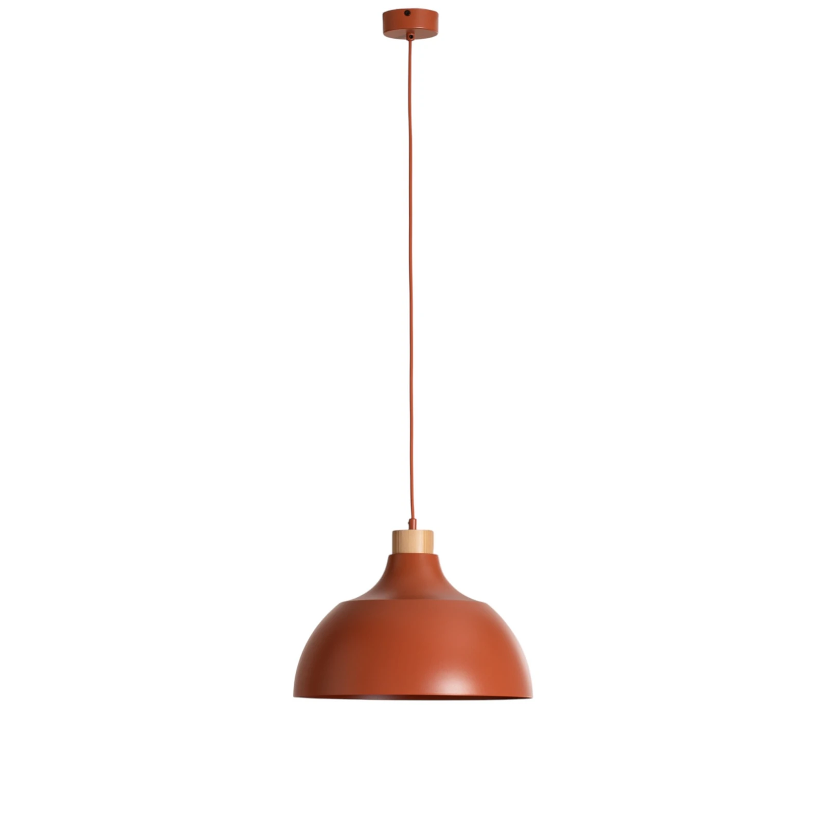 Piekaramā lampa „Kaitt“, ķieģeļu sarkana, Ø 34 cm, koka detaļa