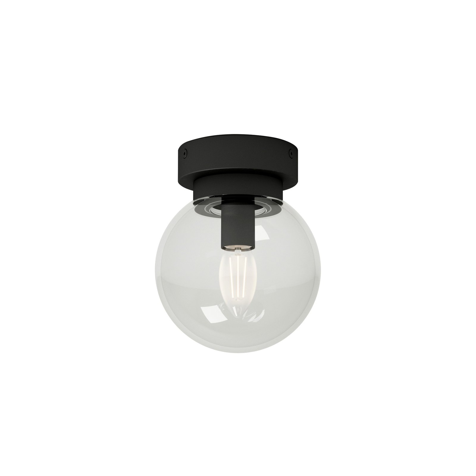 Lucande Badolo taklampe, svart, glass, Ø 15 cm, IP44