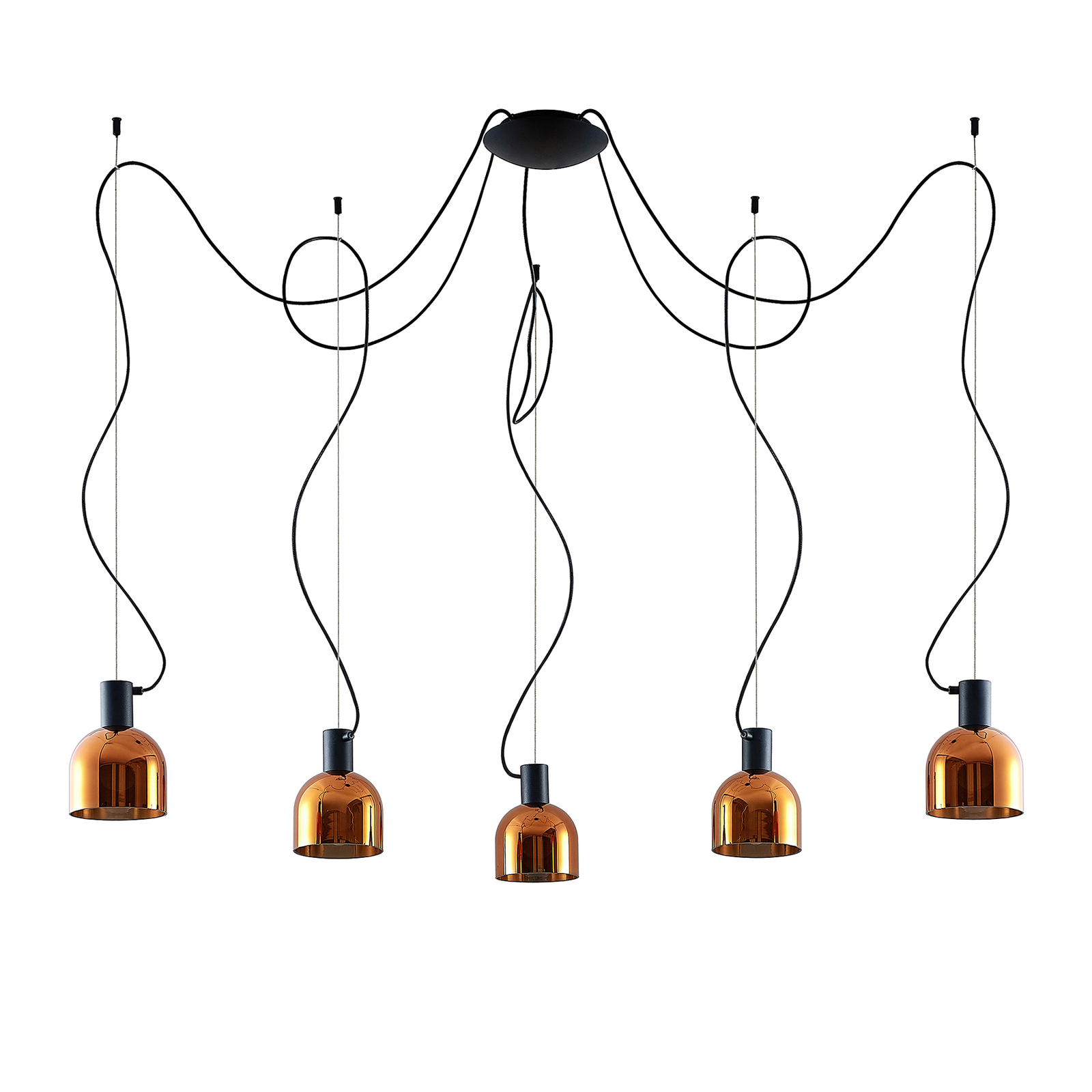 Lucande Serina suspension, 5 lampes, verre cuivré