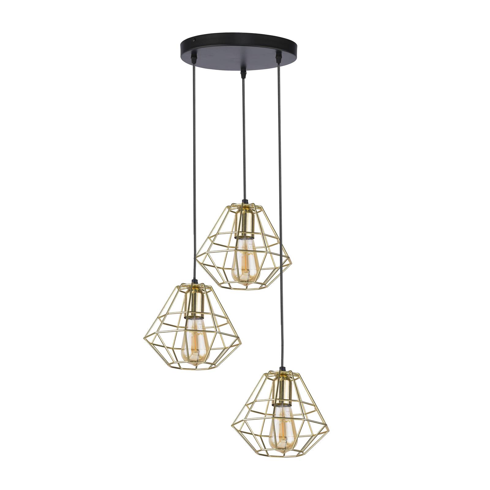 Suspension Diamond à trois lampes, dorée/noire