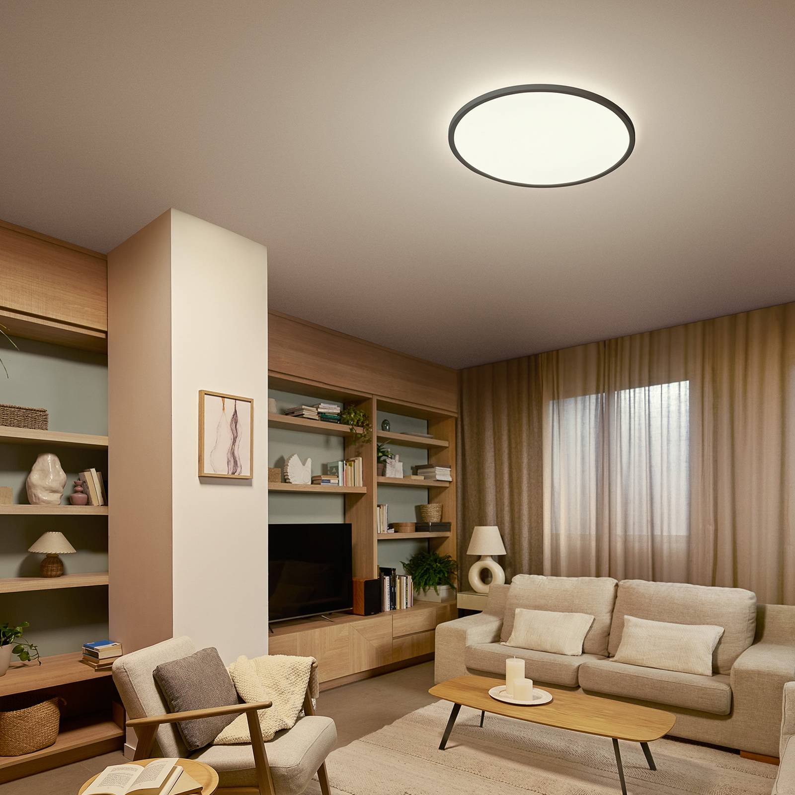 Plafonnier LED Philips Superslim, noir, CCT, à intensité variable