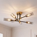 Deckenlampe Tessa, rauchgrau/schwarz/messing, Glas, G9