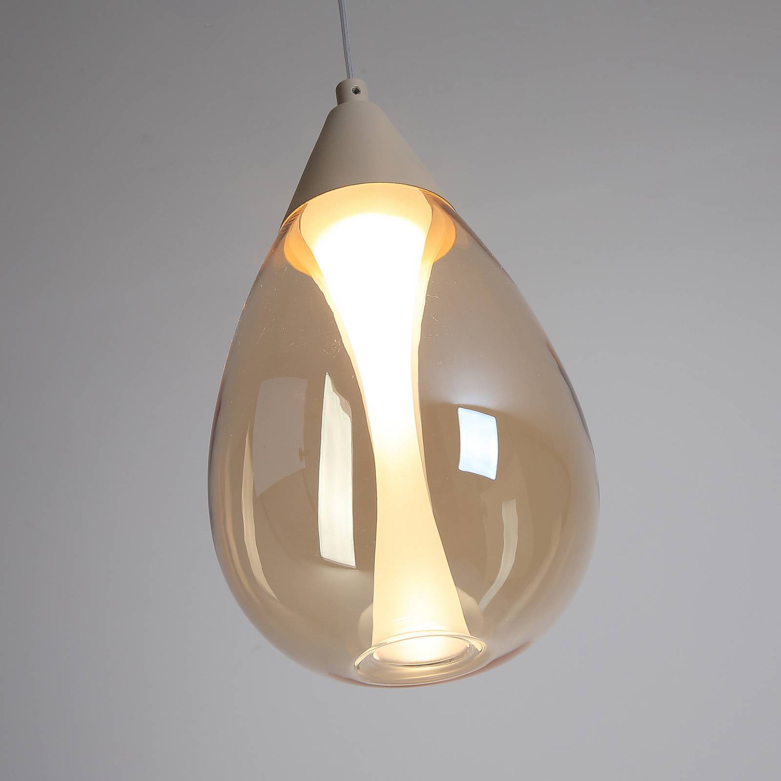 Żyrandol LED Pear, 1-punktowy, beżowy, szkło bursztynowe, 3 000 K