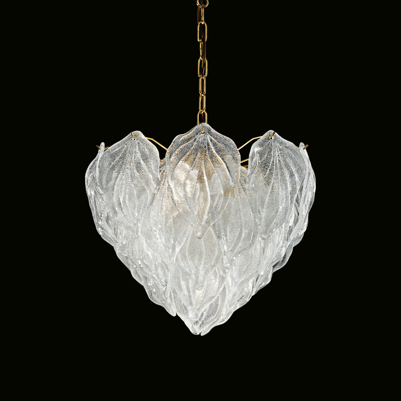 Novaresi Multi-layered glass hanging light Foglie, 45 cm, for Living / Dining Room, metal, Murano glass, E27, 60 W, energy efficiency: A++, H: 40 cm