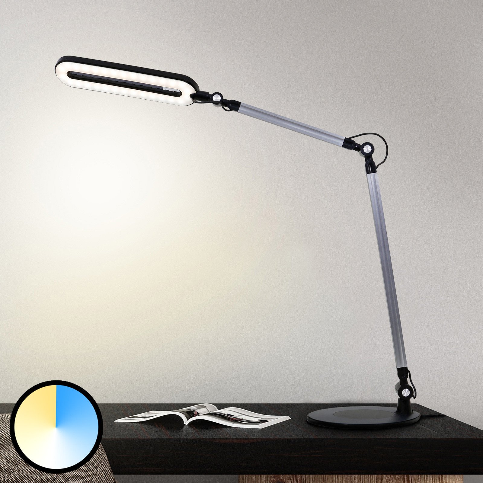 Briloner Lampă de masă cu LED Swan CCT dimabilă - Studiu / Birou - modern - negru - Plastic