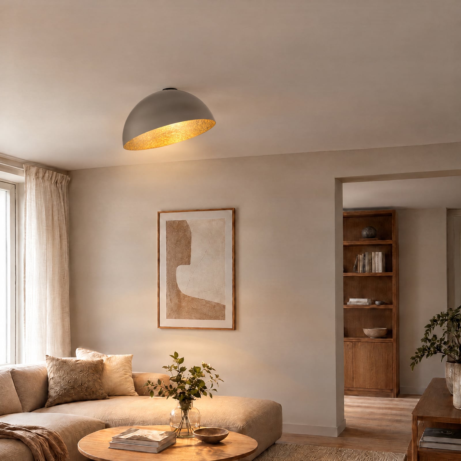 Sfera ceiling light, Ø 50 cm, taupe/gold, metal, E27 Sfera ceiling light, Ø 50 cm, taupe/gold, metal, E27