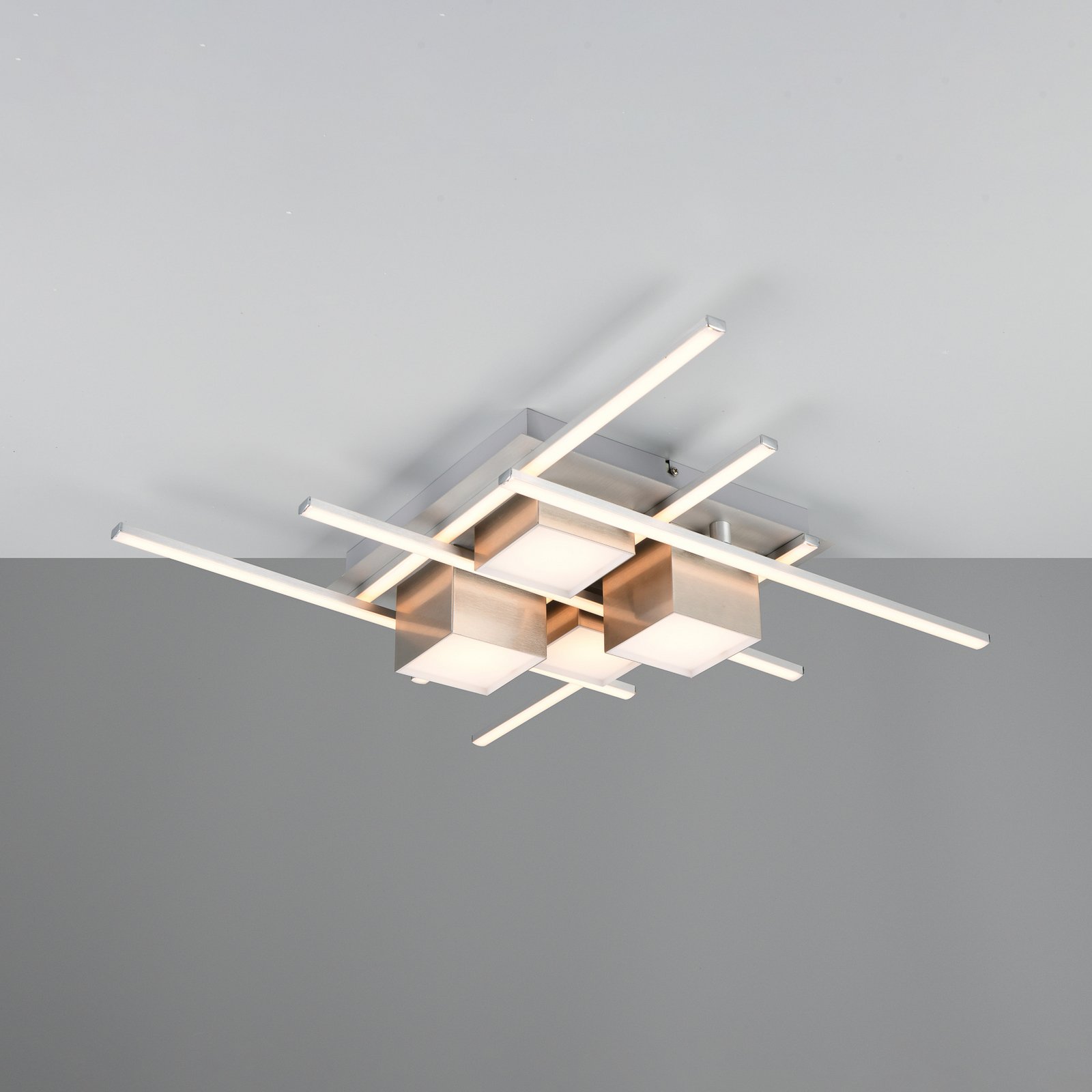 Roger LED ceiling lamp, matt nickel, metal, CCT, remote control.