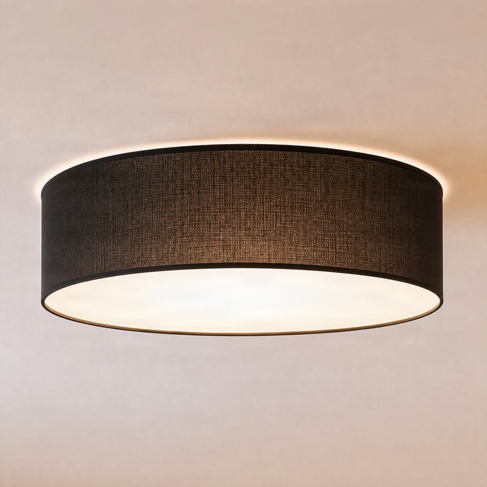 Plafondlamp Marshall, zwart, Ø 50 cm, metaal/rotan
