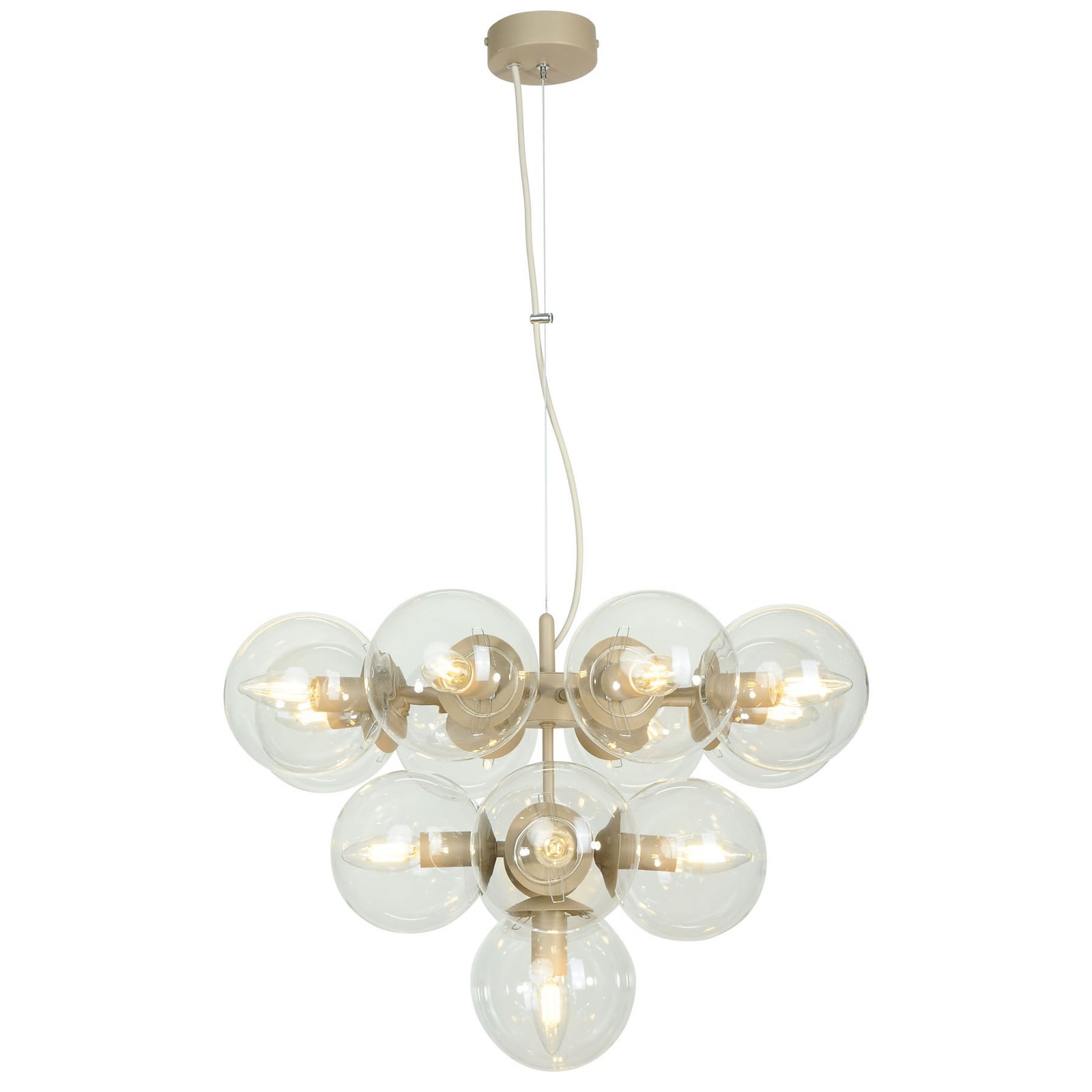 Suspension Zumba, gris-beige/transparent, 13 ampoules, verre