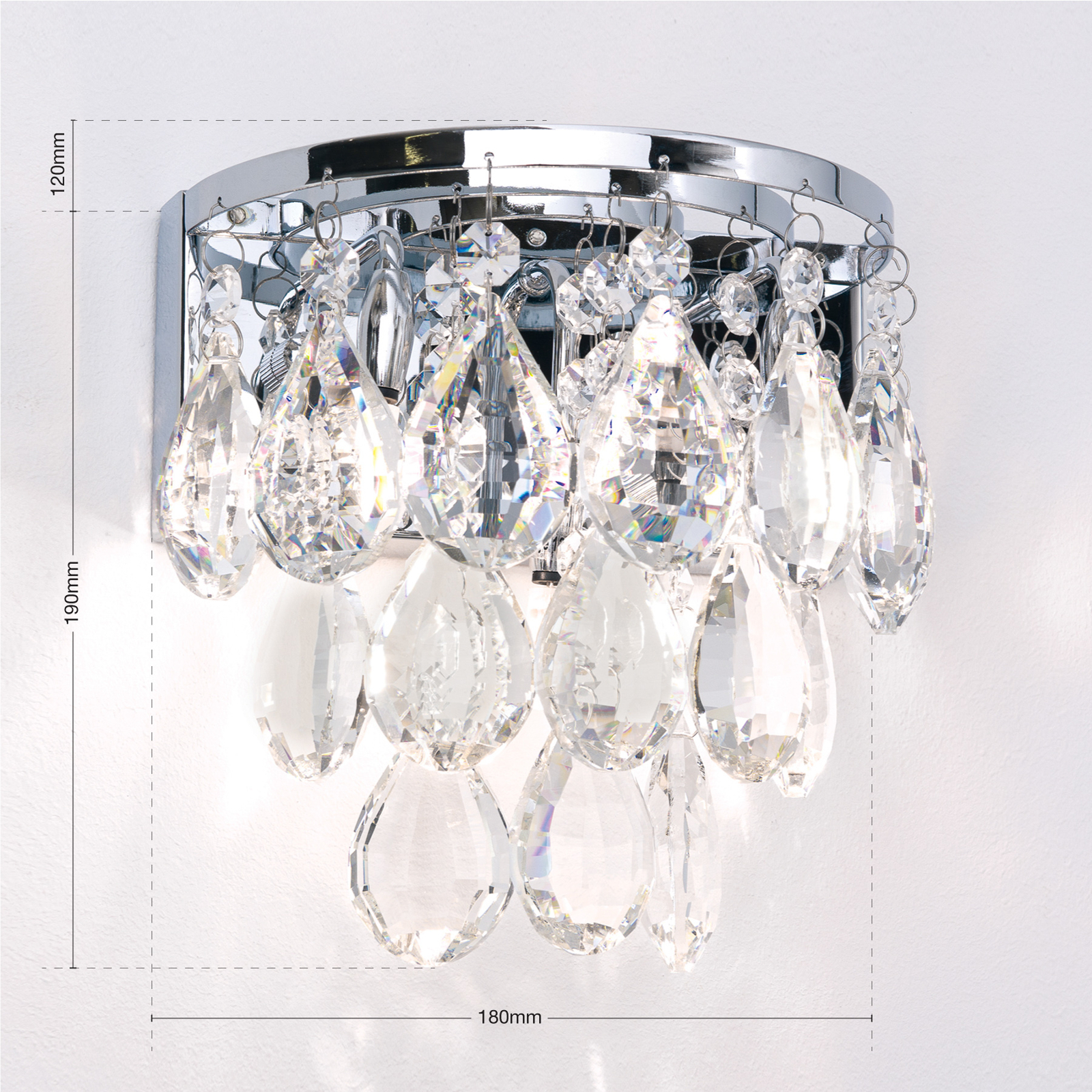 Vägglampa Celeste med K9-kristaller, krom