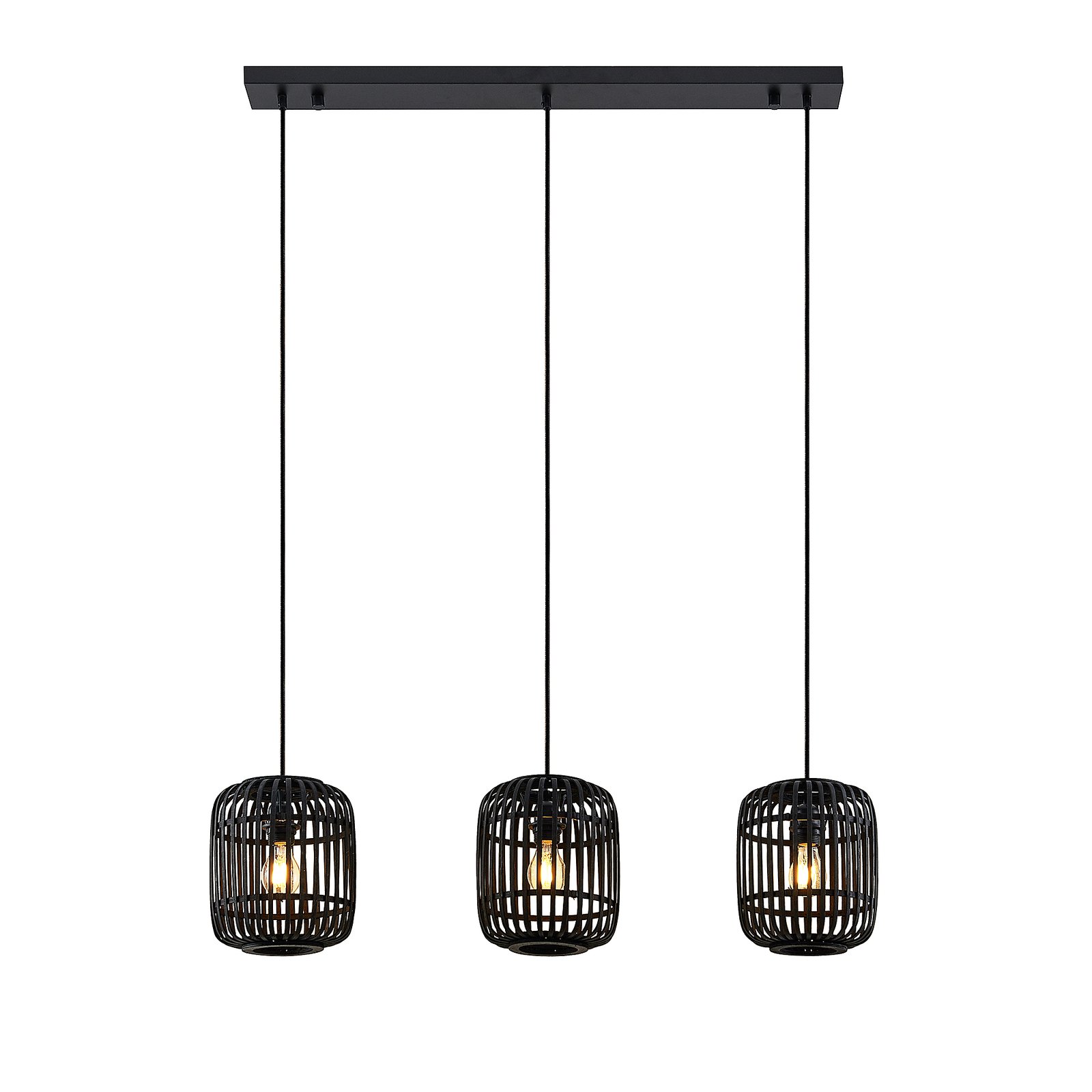 Lindby Canyana pendant lamp, three-bulb, black