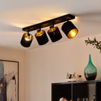 Stoff-Deckenlampe Vasilia in Schwarz-Gold, 4-fl.