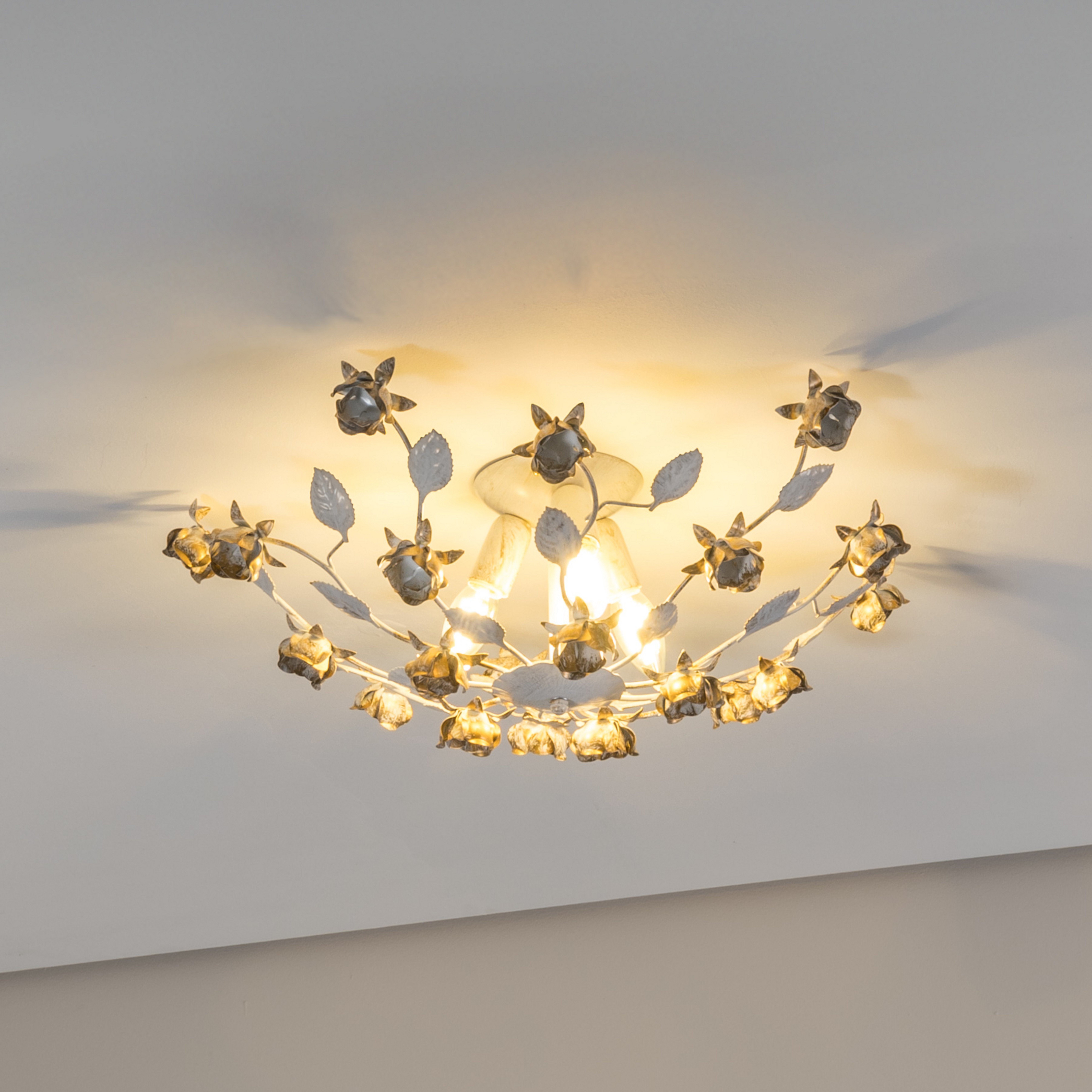 Deckenleuchte Carolina, elfenbeinfarben, 3-flammig, Eisen