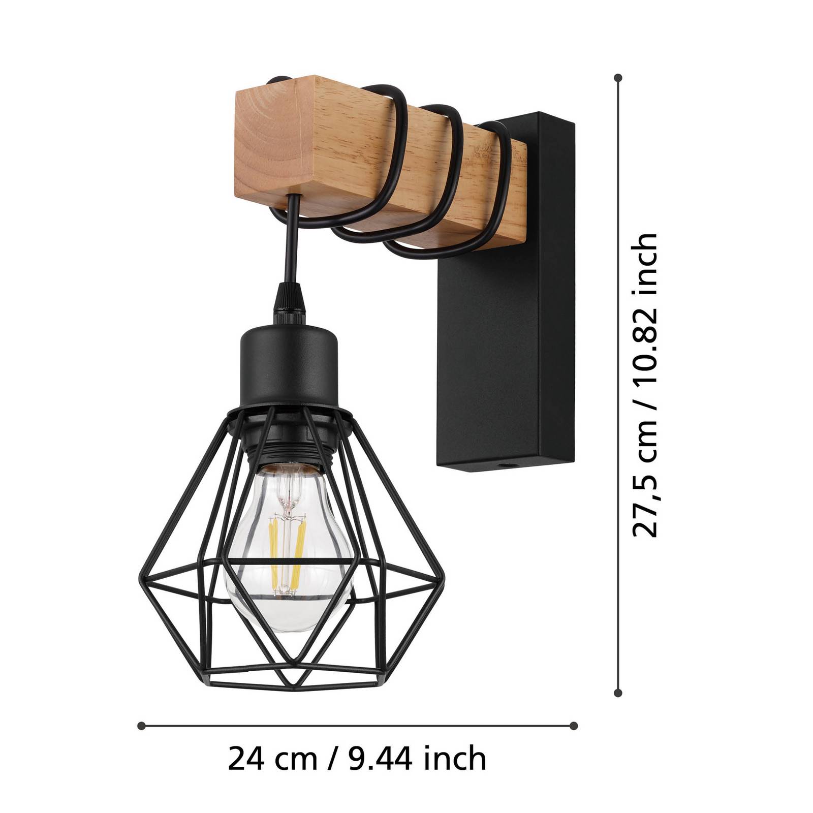  Eglo Eglo Townshend Wall Light, Width 14 Cm, Black/oak 