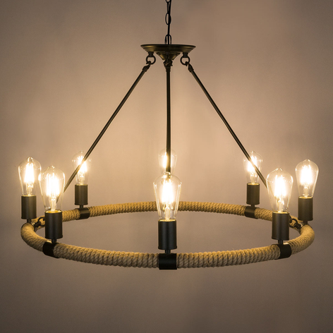 Runde LED-Pendellampe Ulleu mit Hanfseil 8-flg.