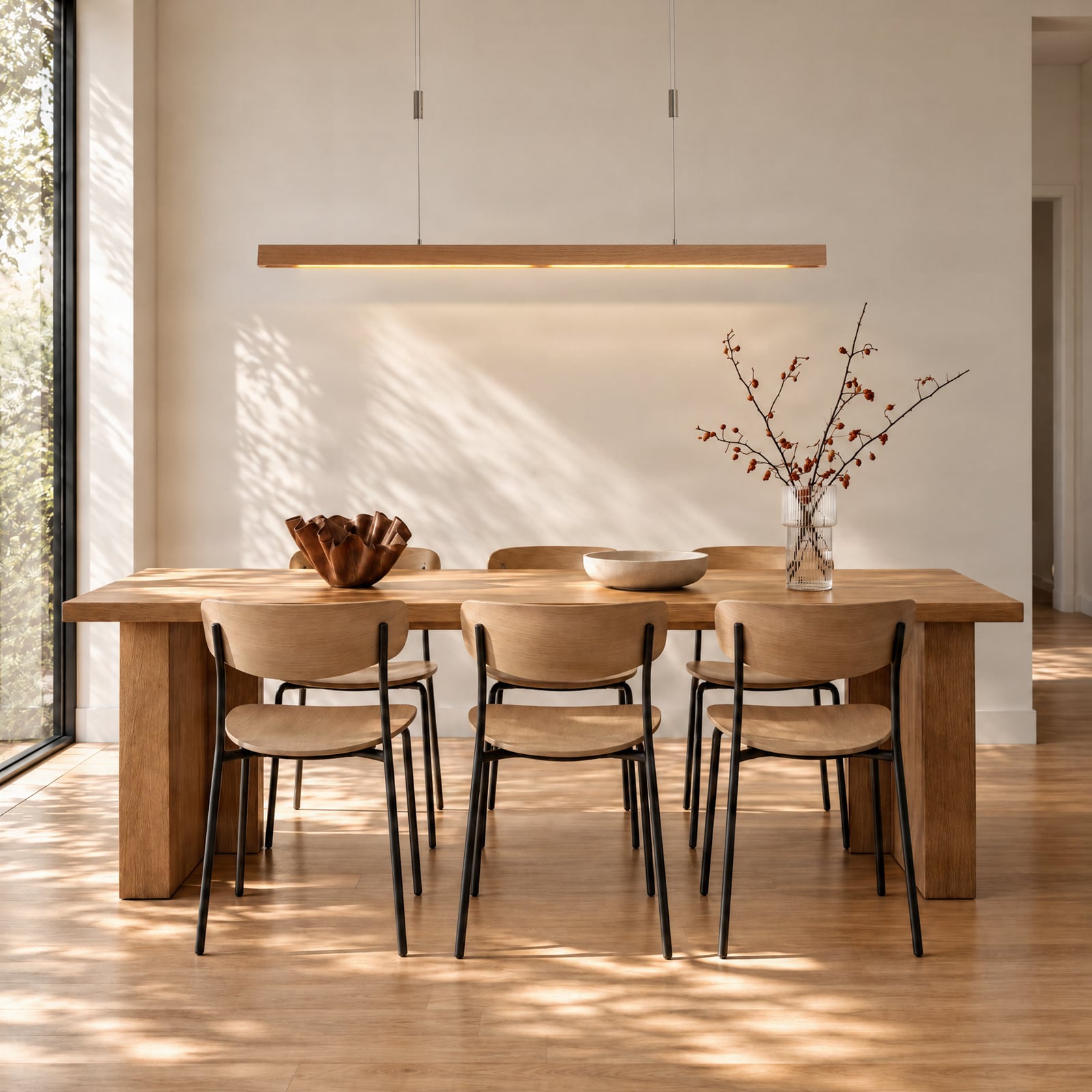 Quitani Lampada LED a sospensione Nora, rovere naturale, lunghezza 118 cm Quitani Lampada LED a sospensione Nora, rovere naturale, lunghezza 118 cm