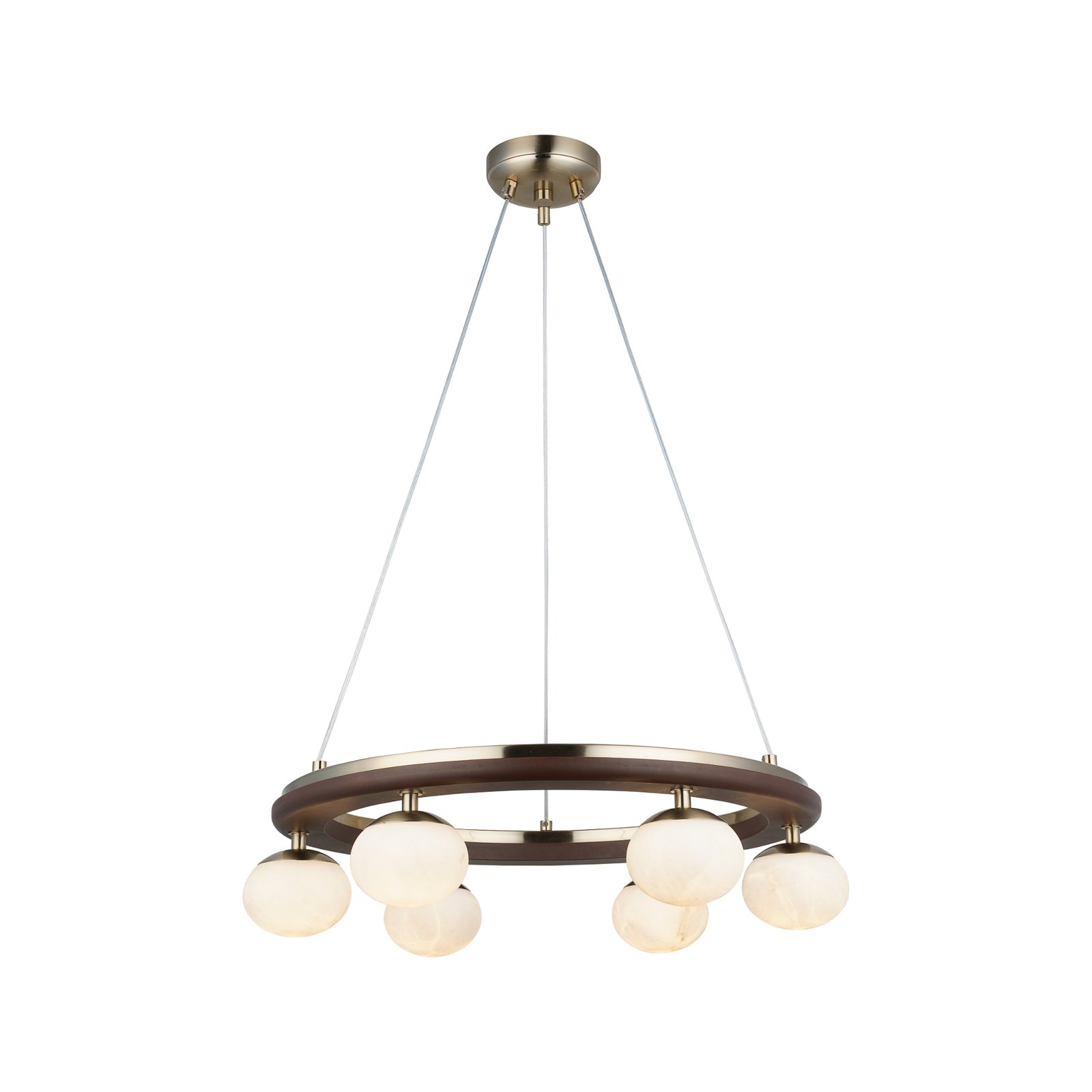 Tolosa lámpara colgante, Ø 52 cm, latón, 6 luces, cristal, madera