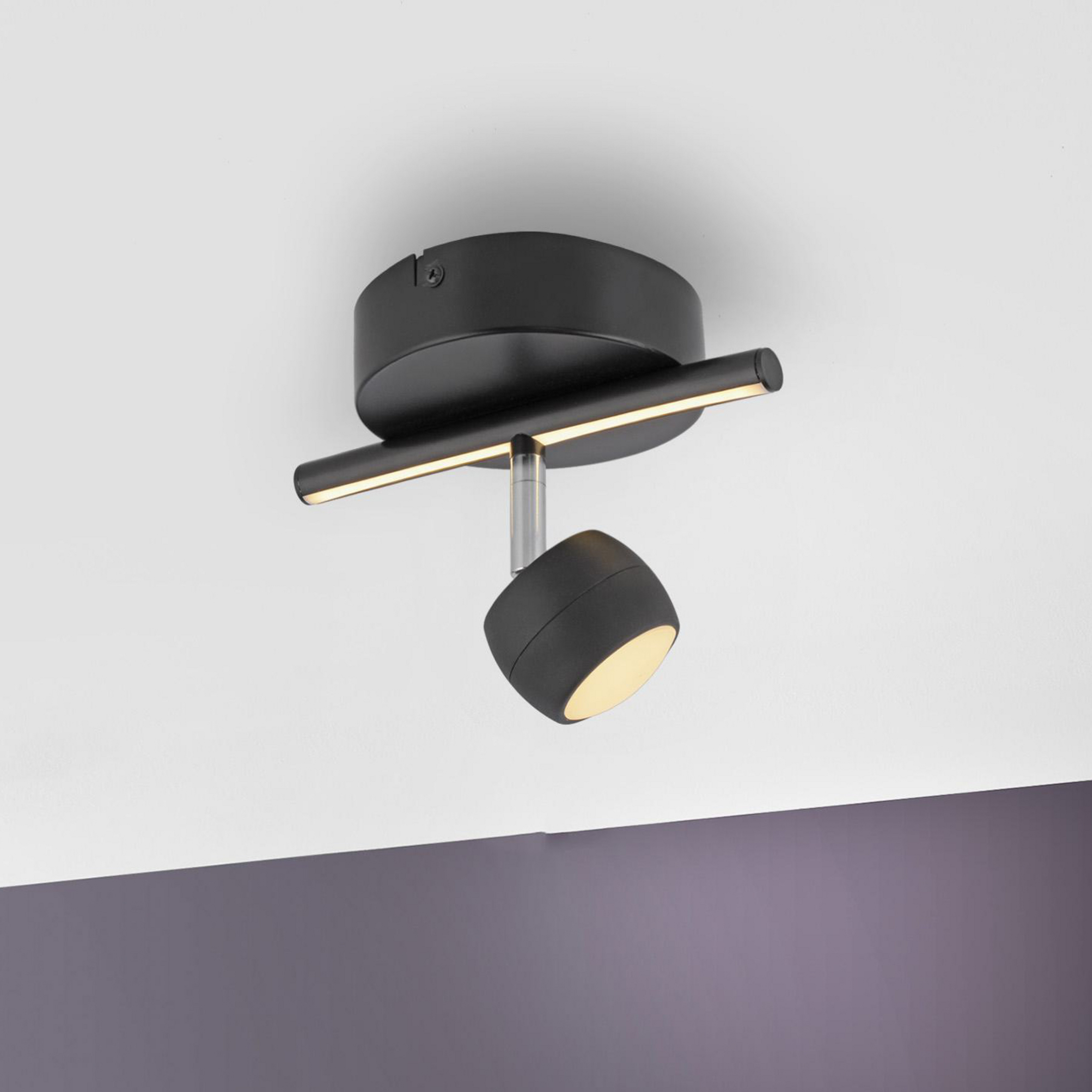 JUST LIGHT. LED-Deckenspot Jarik, 1-fl., schwarz, 3.000 K