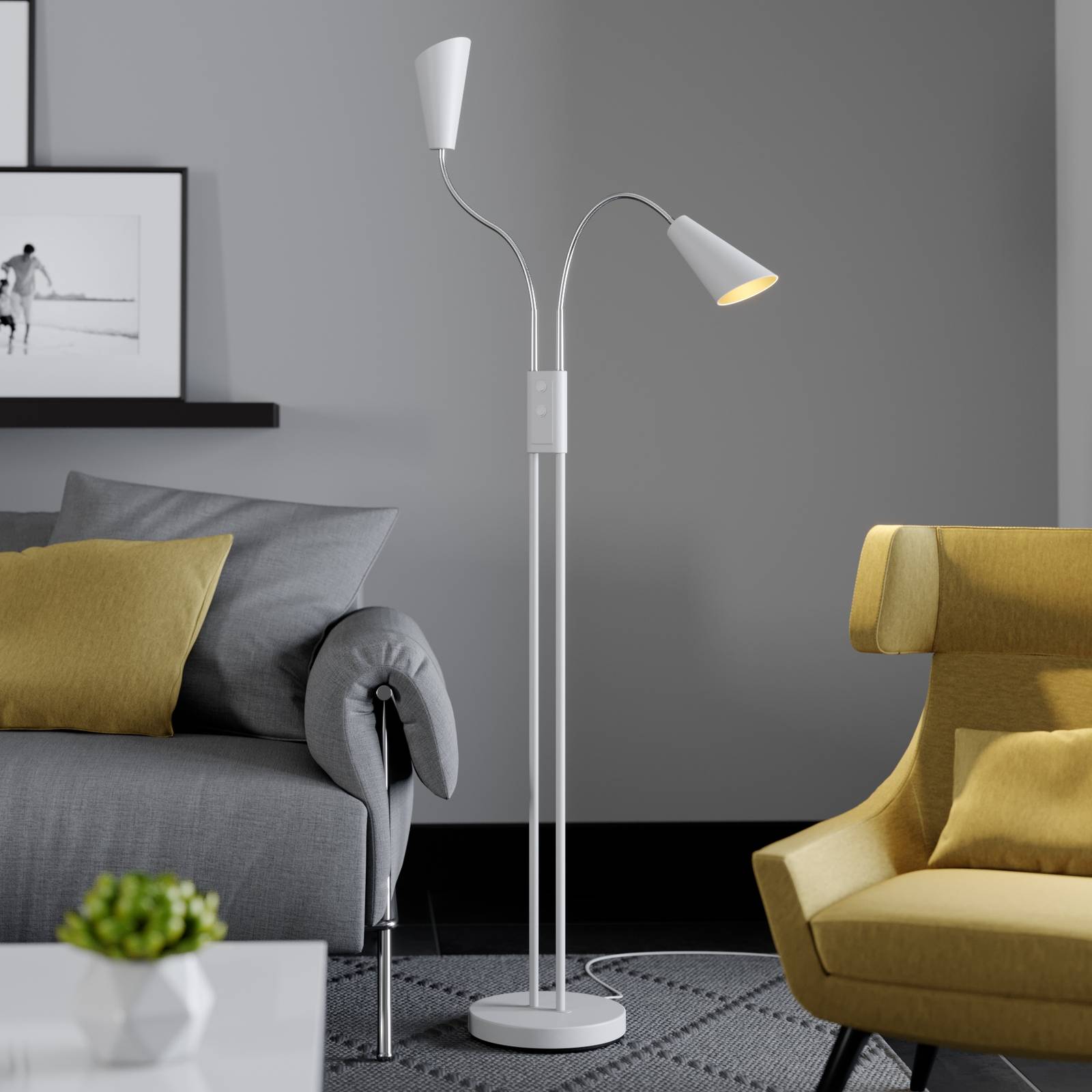 E-shop Lucande Medira stojaca lampa 2-plameňová, biela