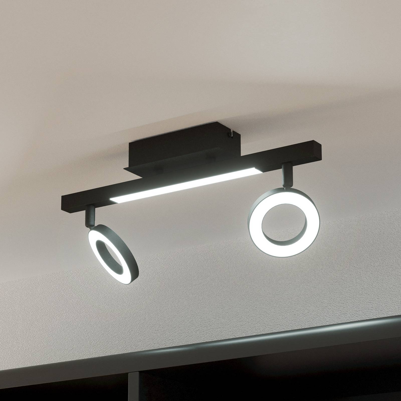 LED-Deckenspot Cardillio 2 schwarz mit zwei Ringen günstig online kaufen