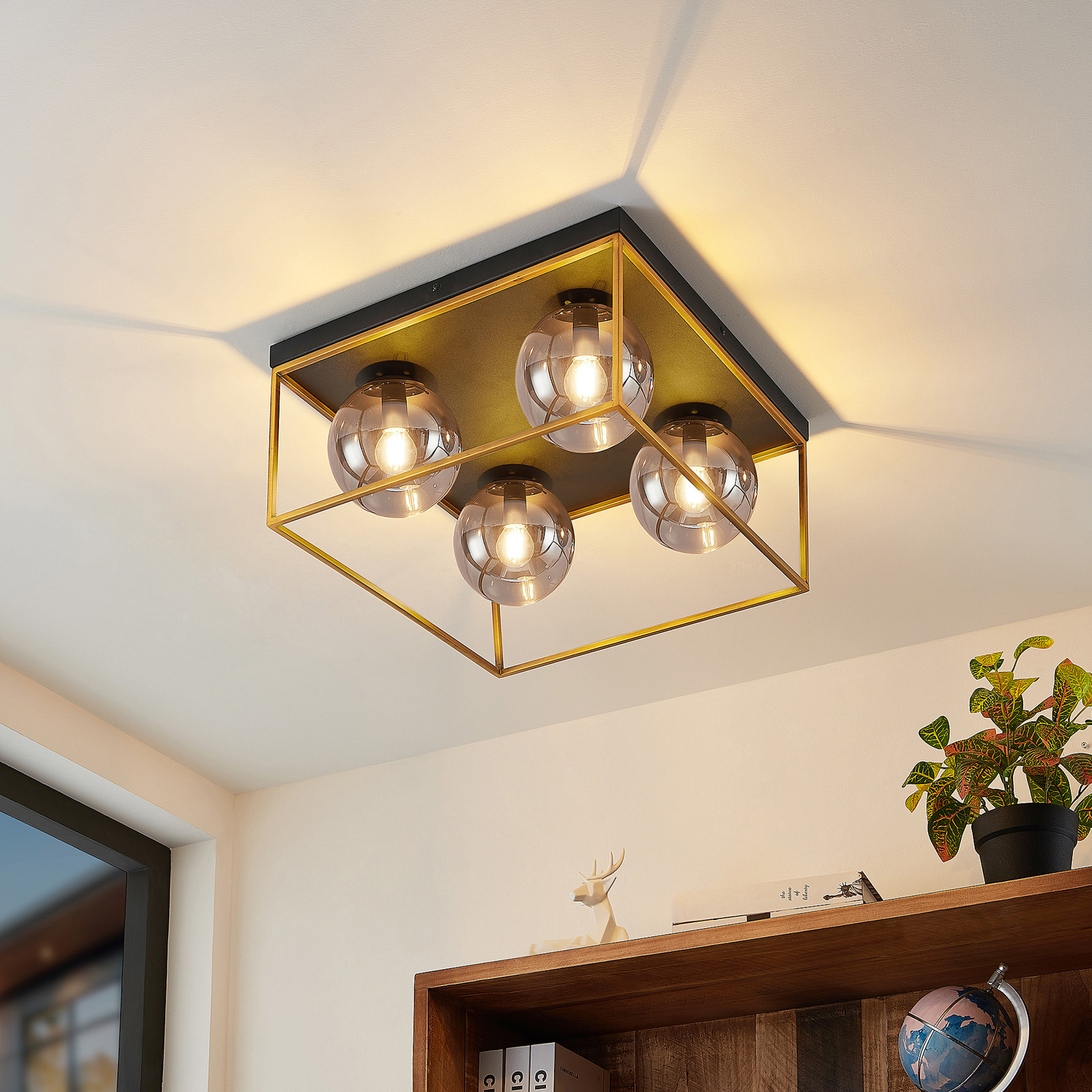 Lindby Josipa Deckenlampe, Käfig, Rauchglas, 4-fl.