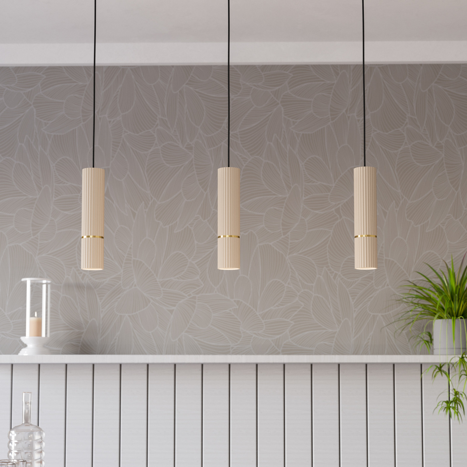 EGLO Lampă suspendată Caminia culoare nisip lungime 77 cm oțel 3 becuri. - Camera de zi / sufragerie - culoare nisip alamă periat negru - Metal