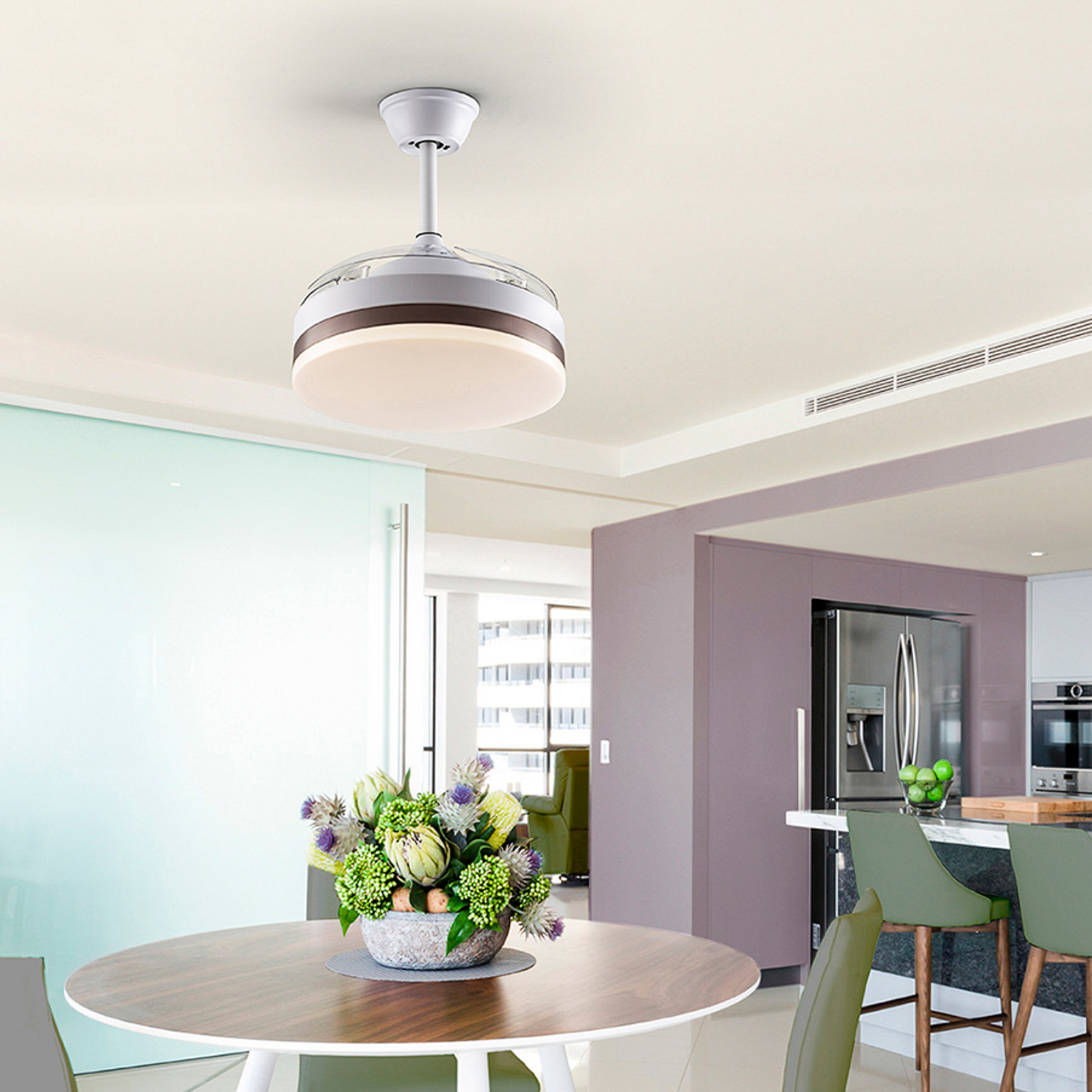 LED stropni ventilator Vento bel/bronz/dim, Ø 90 cm tih