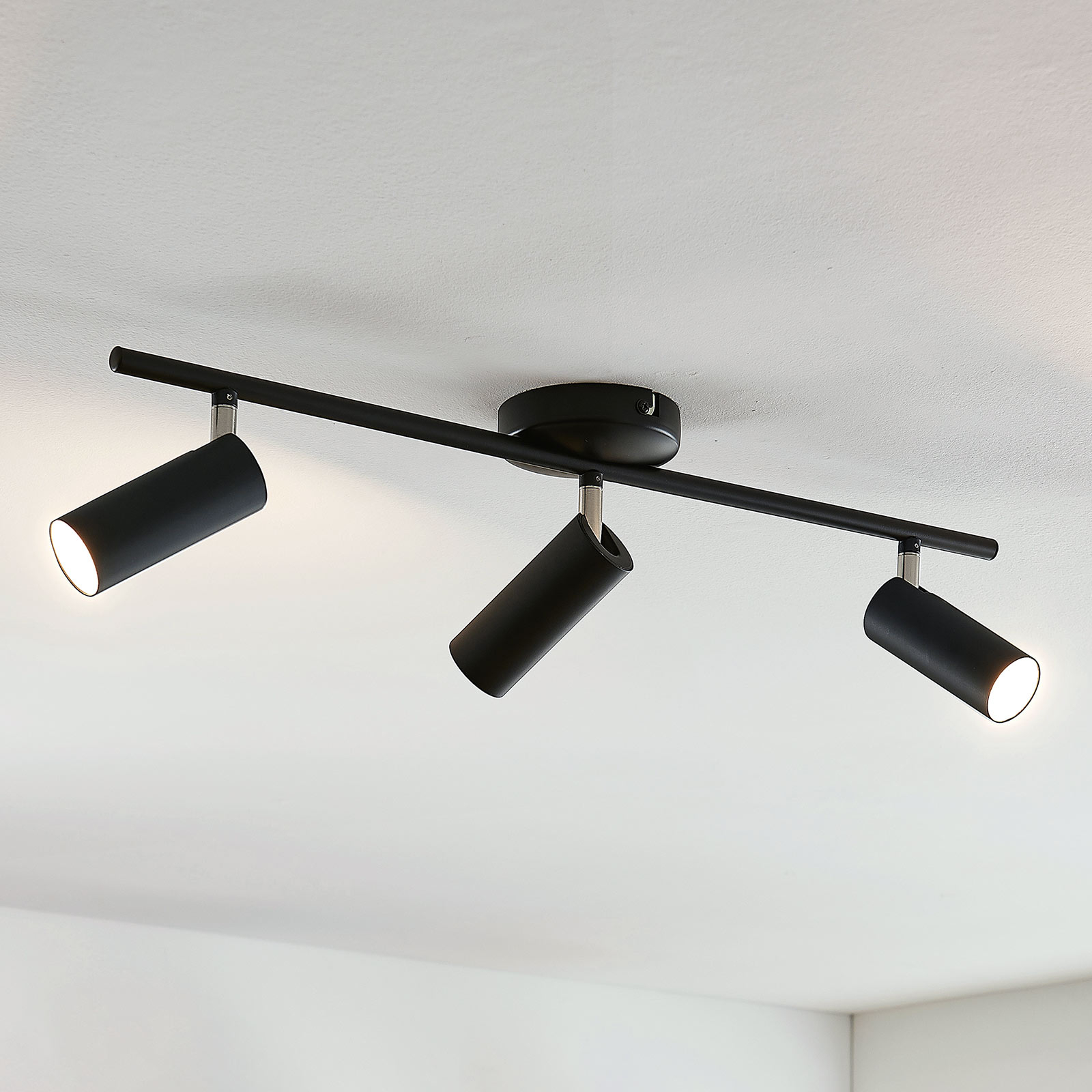 Lindby Camille LED ceiling light, black, 3-bulb, for Living / Dining Room, plastic, metal, 3.5 W, energy efficiency: A+, L: 60 cm, W: 4.2 cm, H: 17 cm