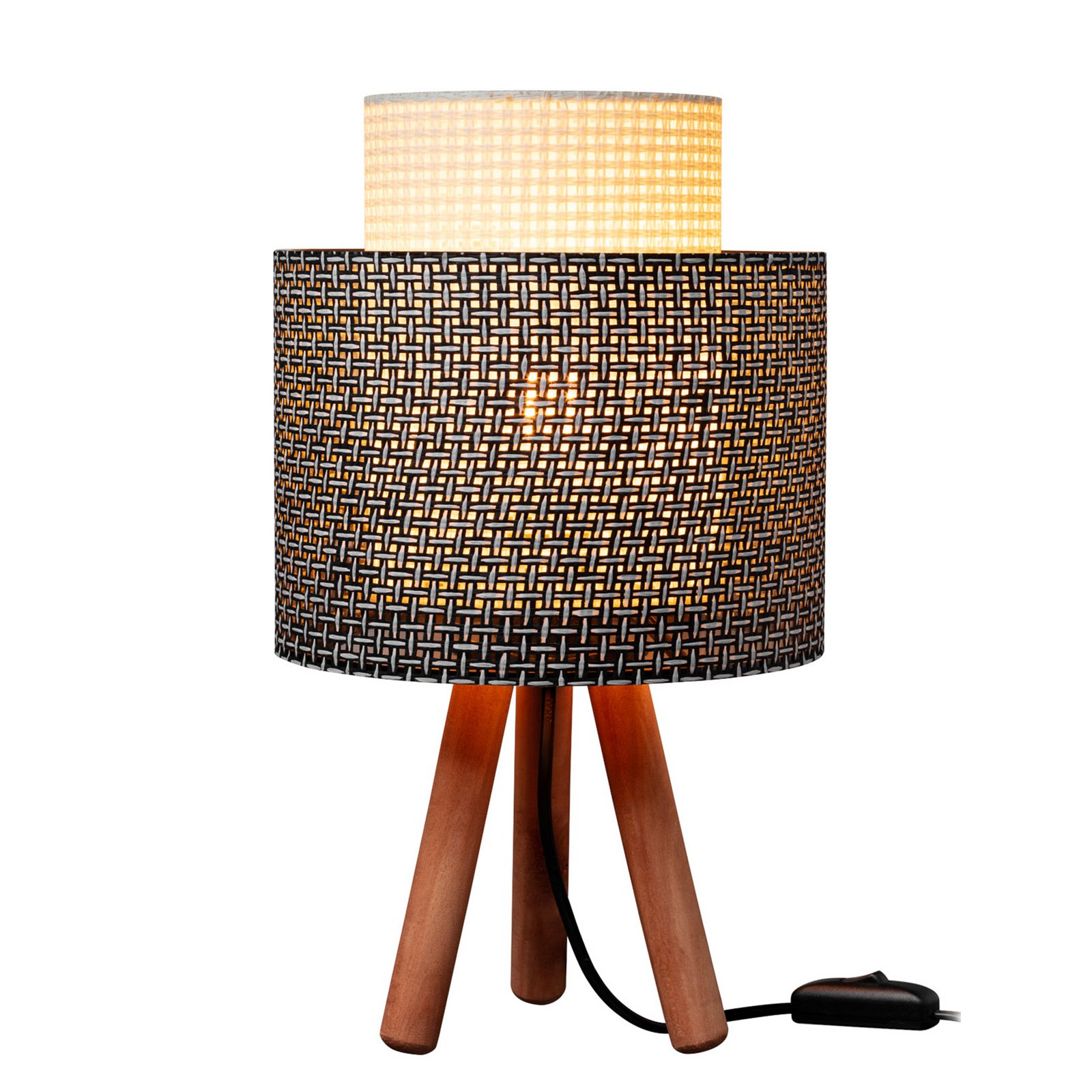 Stalinė lempa "Dona", juodai balta raštuota/medžio spalvos, audinys Stalinė lempa "Dona", juodai balta raštuota/medžio spalvos, audinys