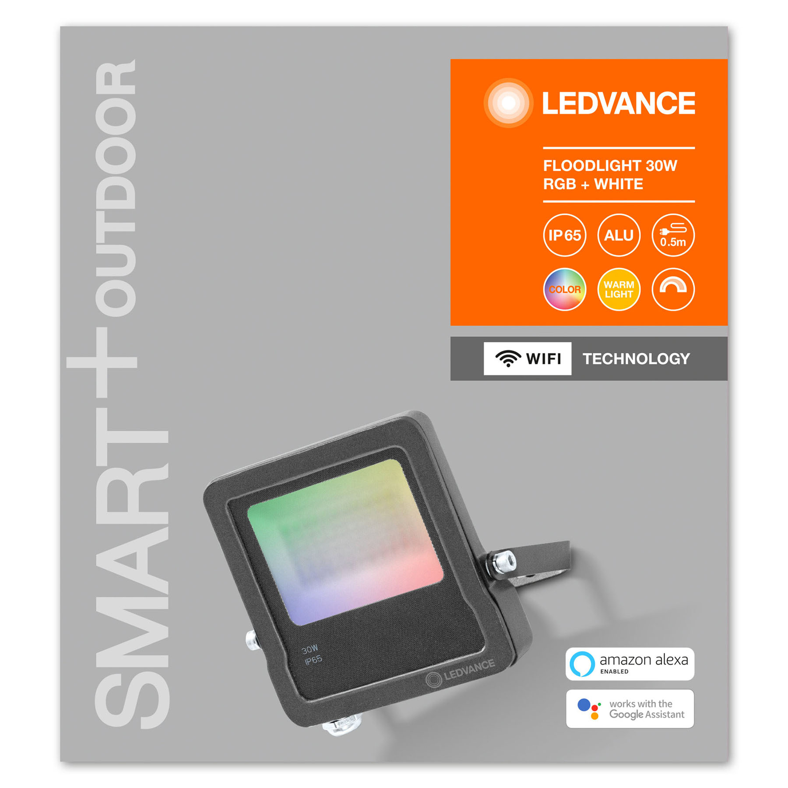 LEDVANCE SMART+ WiFi Floodlight, RGBW, grå, 30W