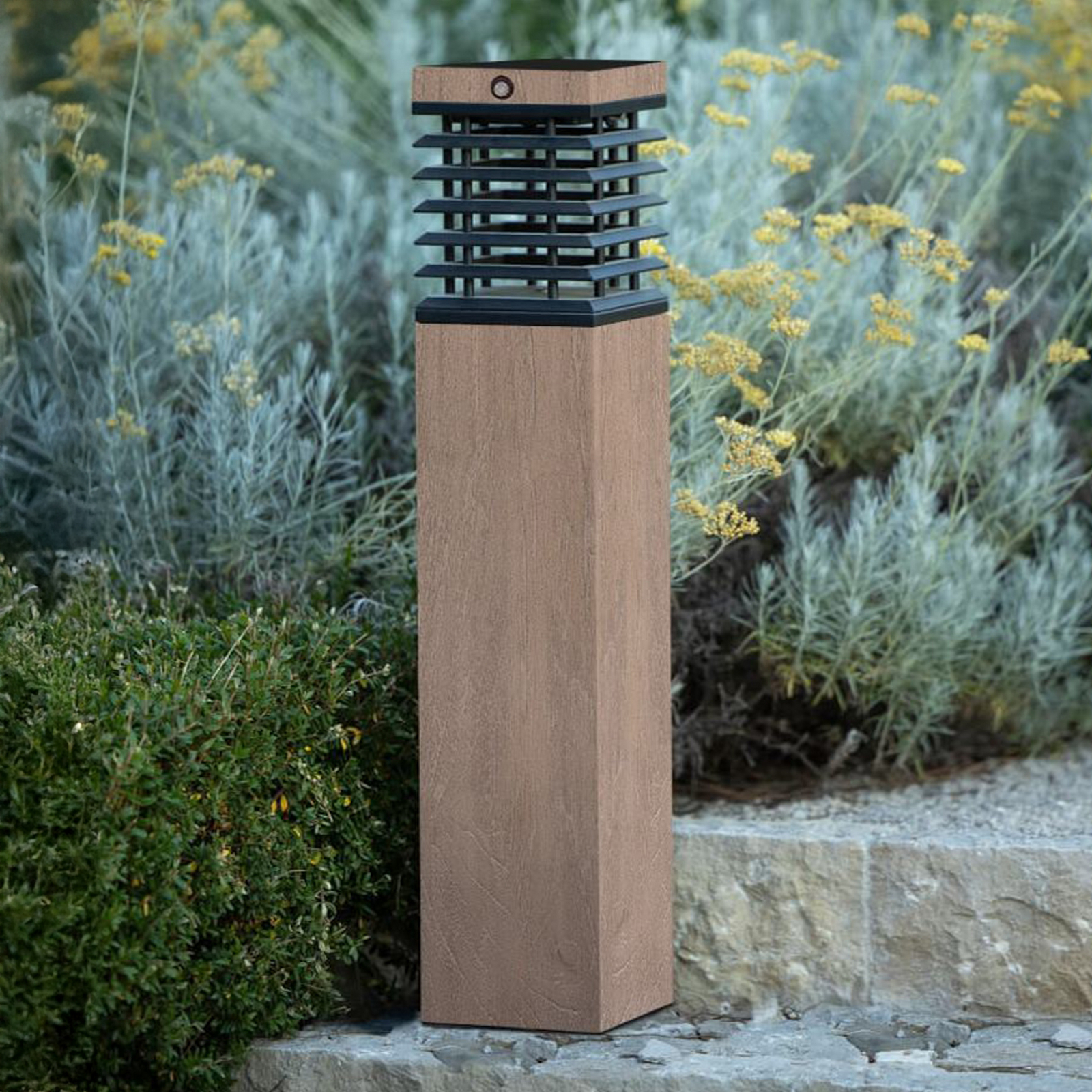 Les Jardins LED solar path light Tekura, grey, wood, 75 cm