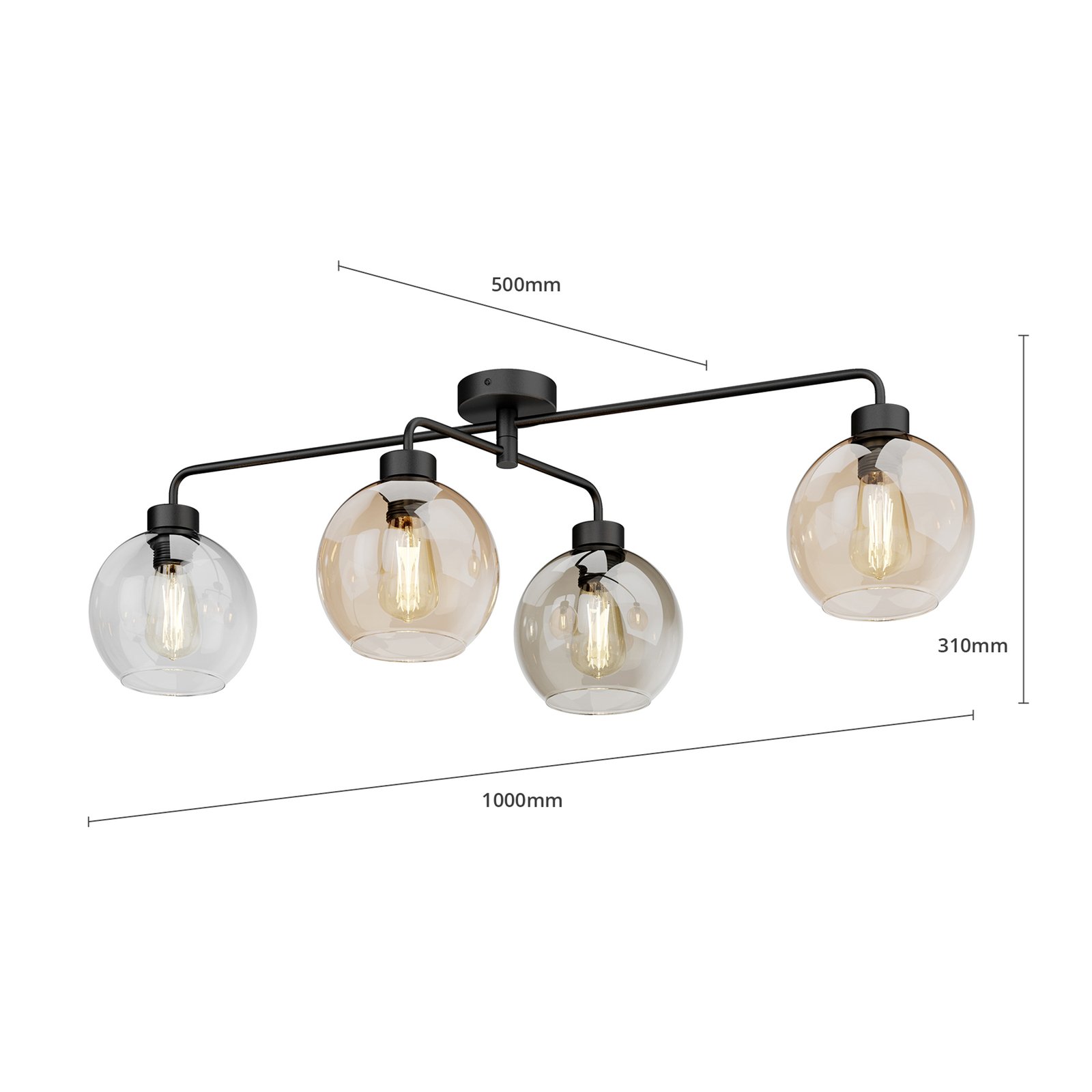 Cubus ceiling lamp 4-bulb clear/amber/grey