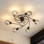 Lindby Ciala ceiling light, 7-bulb, black, smoke, glass
