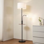 Lindby Lampa podłogowa Aovan, czarna, półka, port USB