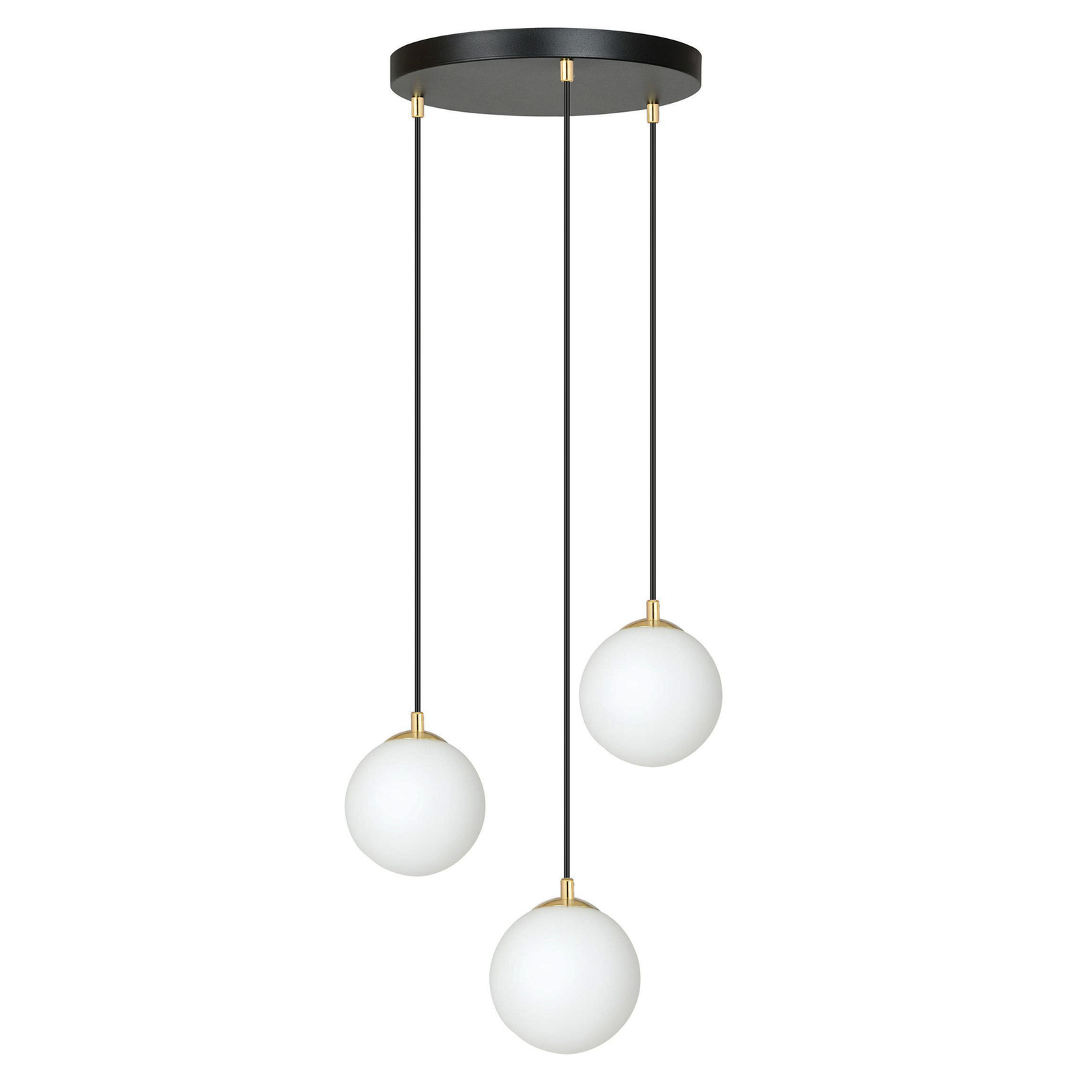 Lampada a sospensione Royal, a 3 luci, bianco opale/nero, vetro, E14