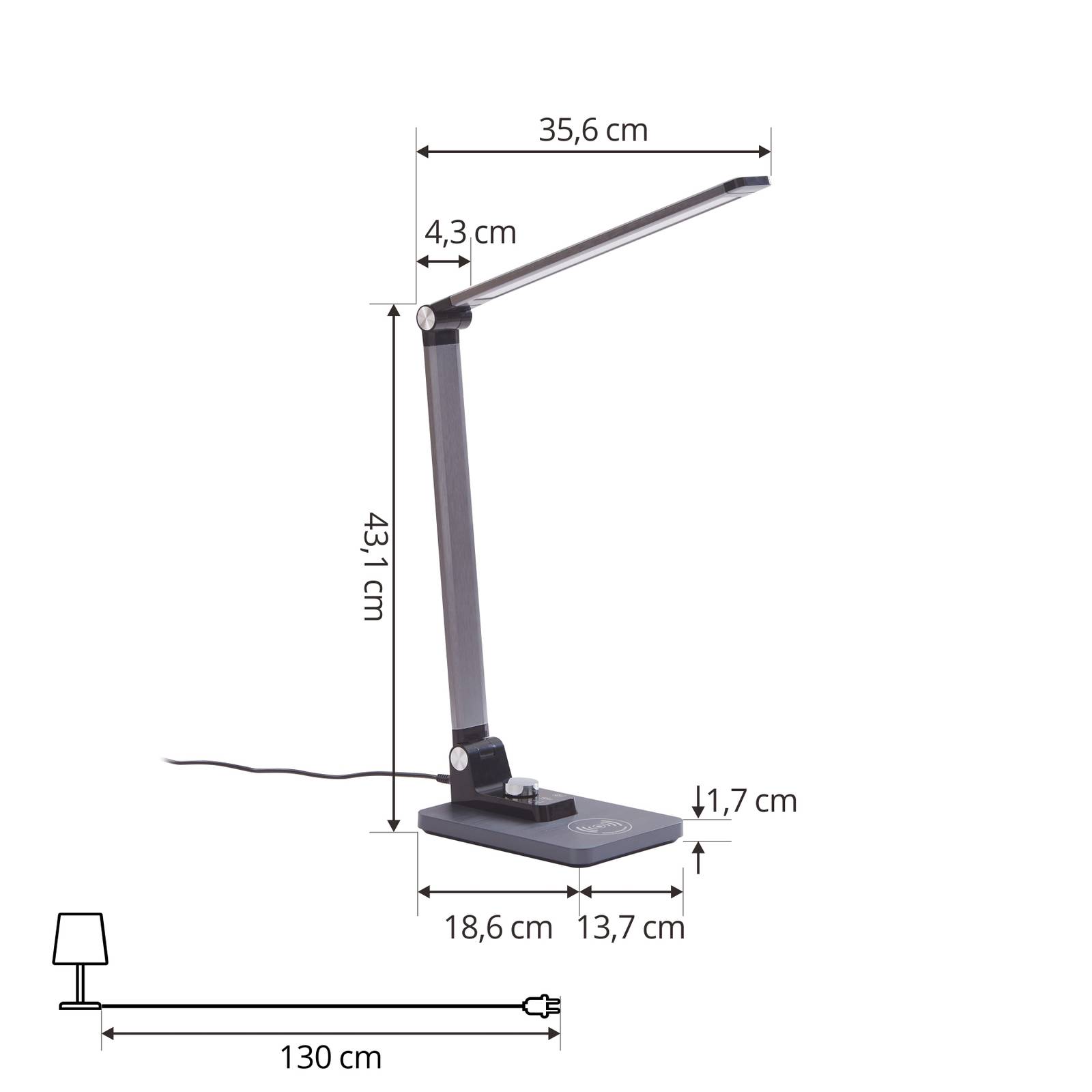 Lampa stołowa LED Lindby Valtaris, szary, aluminium, CCT, ściemniana