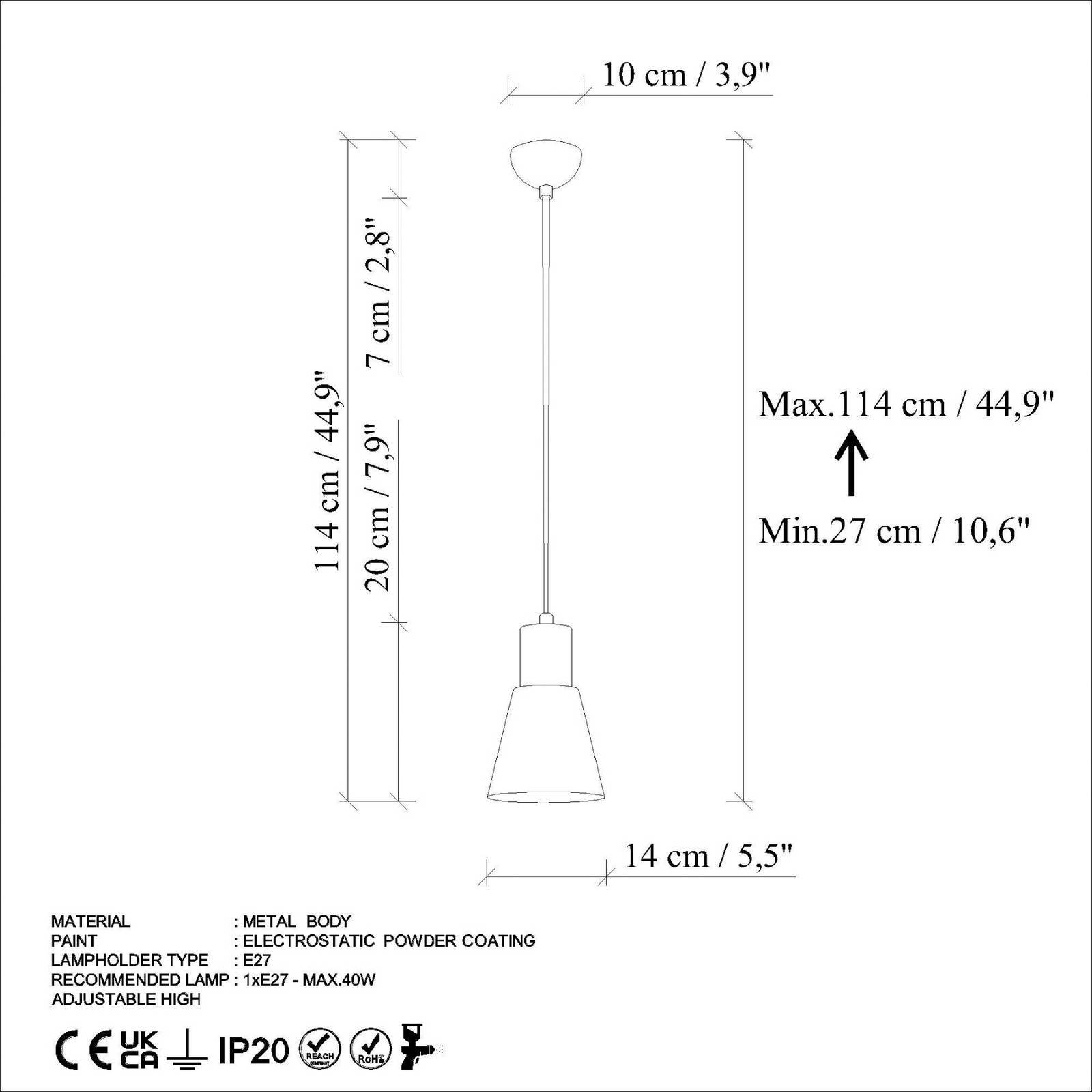 Żyrandol Konikkem, miętowo-zielona, metal, Ø 14 cm, E27