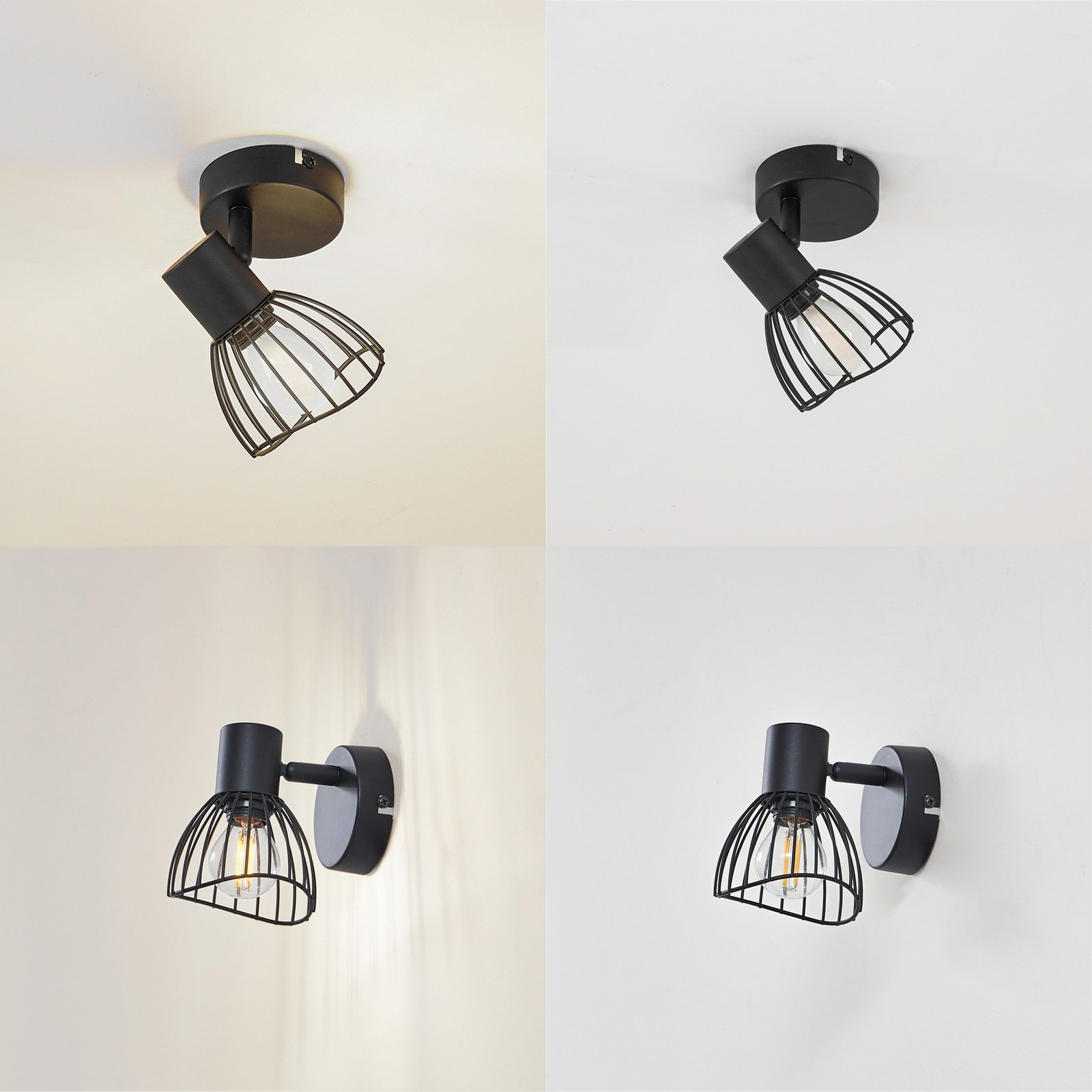 Lindby plafonnier Piena, noir, à 1 lampe, métal, Ø 9,3cm