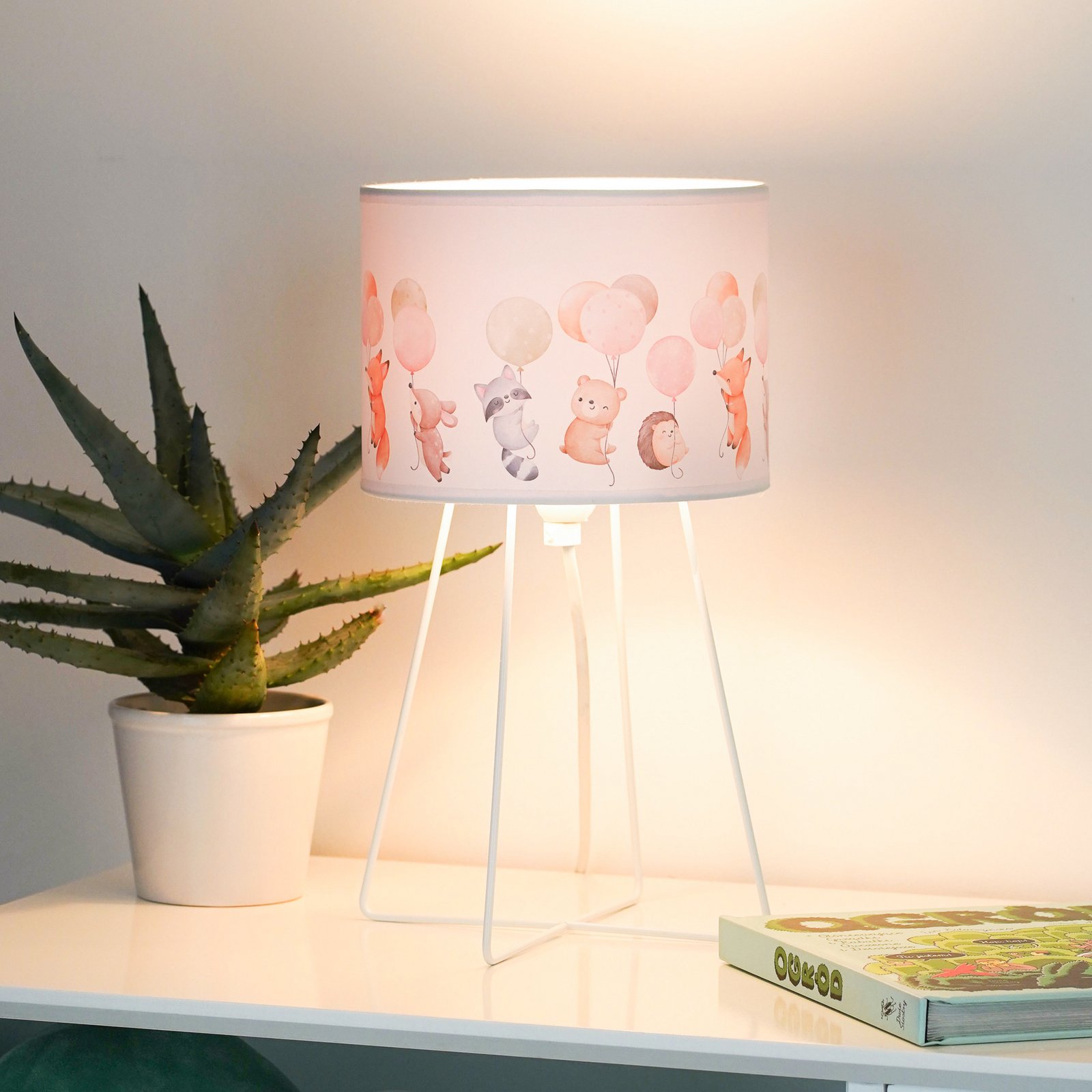 Freddy table lamp, colourful, animals, E14, height 32.5 cm