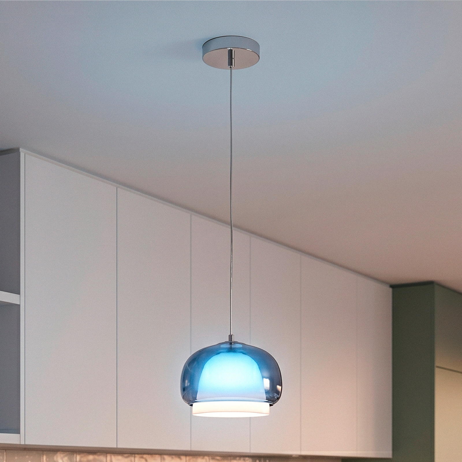 Candeeiro suspenso Belomontejo, Ø 22 cm, azul transparente, vidro
