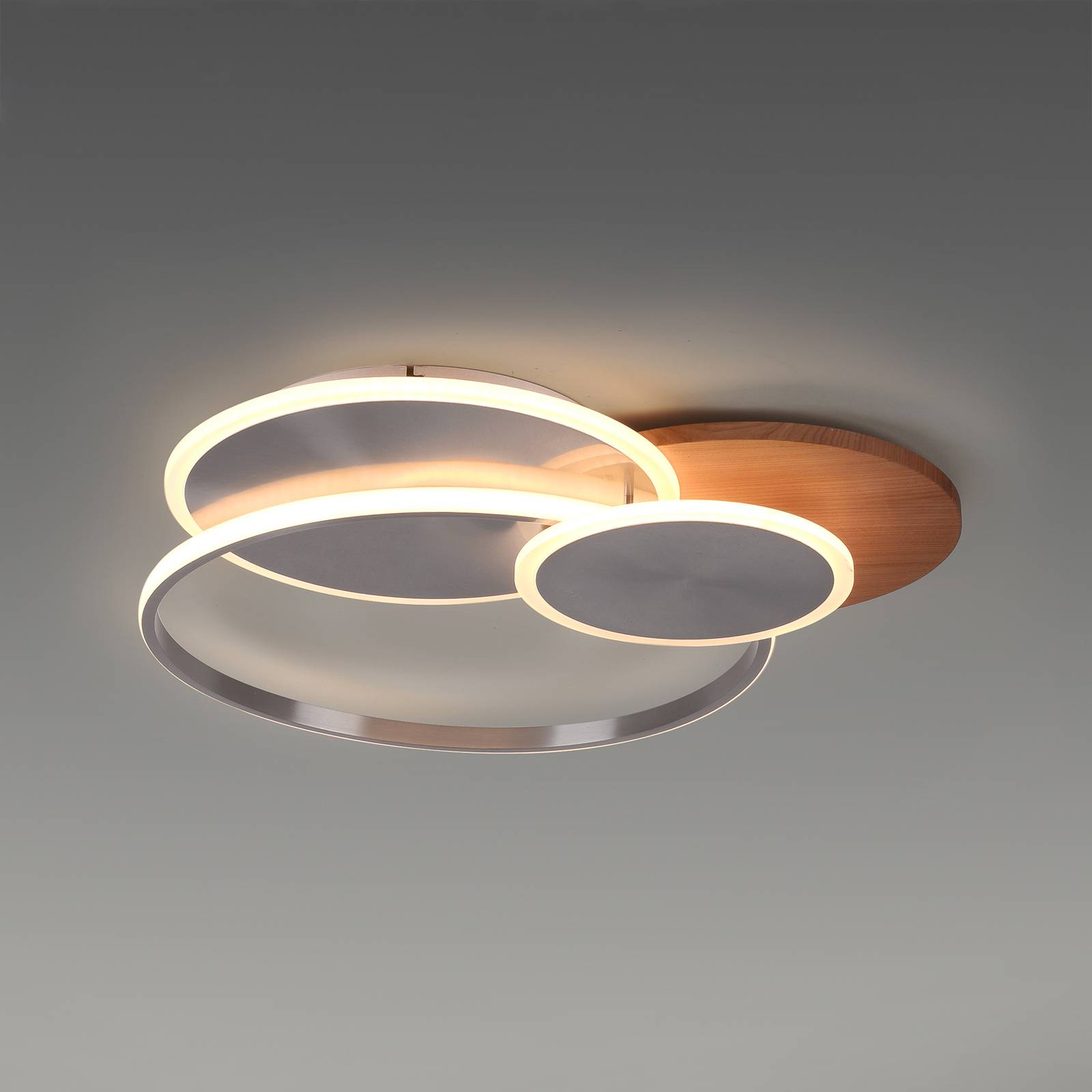 Paul Neuhaus Lampa sufitowa LED Palma, drewno, CCT, 65cm, ściemniana