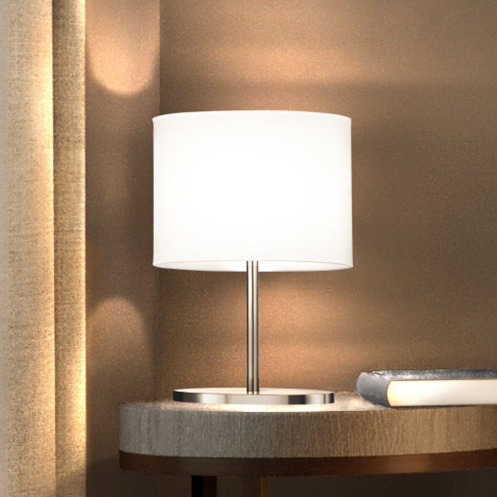 Lampe à poser Modena, blanc/nickel, chintz, hauteur 27 cm, E14