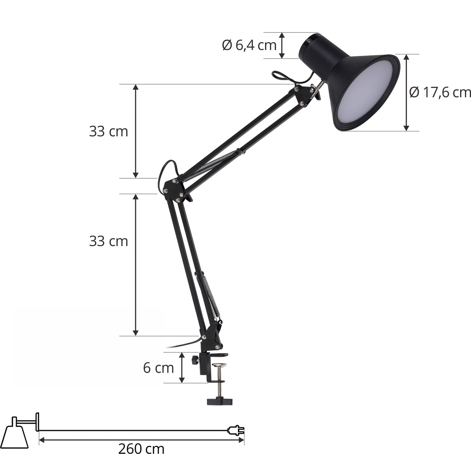 Image of Lampada con morsetto Lindby LED Undra, nera, dimmerabile, regolabile